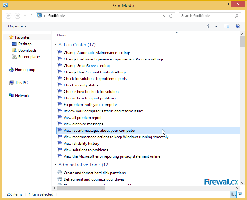 Daftar pengaturan yang tersedia di dalam God Mode