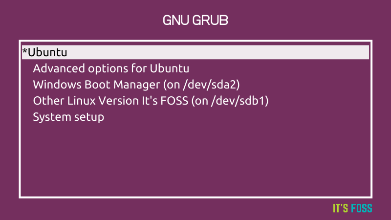 GRUB bootloader untuk memilih antara Windows dan Linux