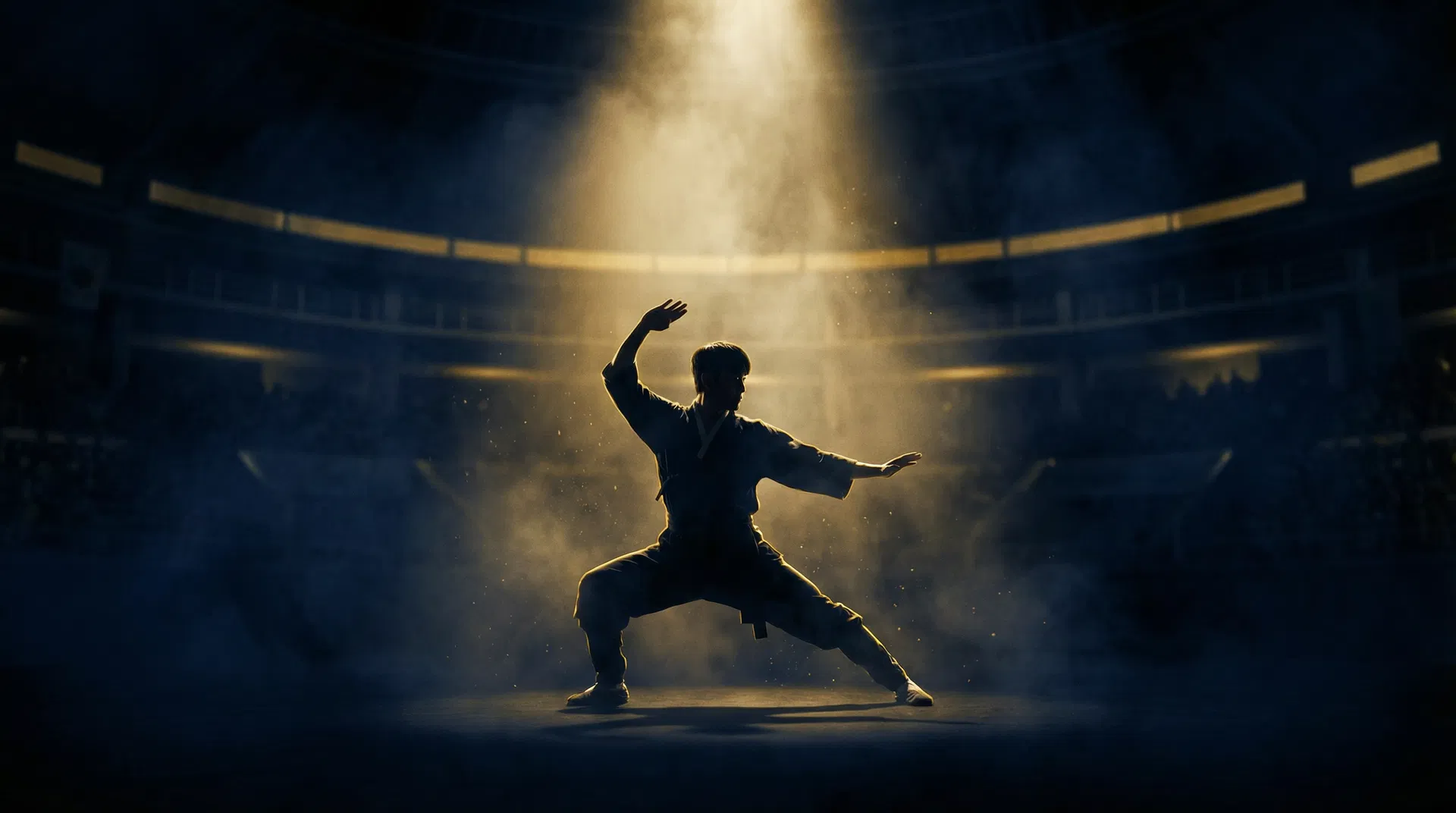 Executive Warrior training arena with dramatic golden spotlight