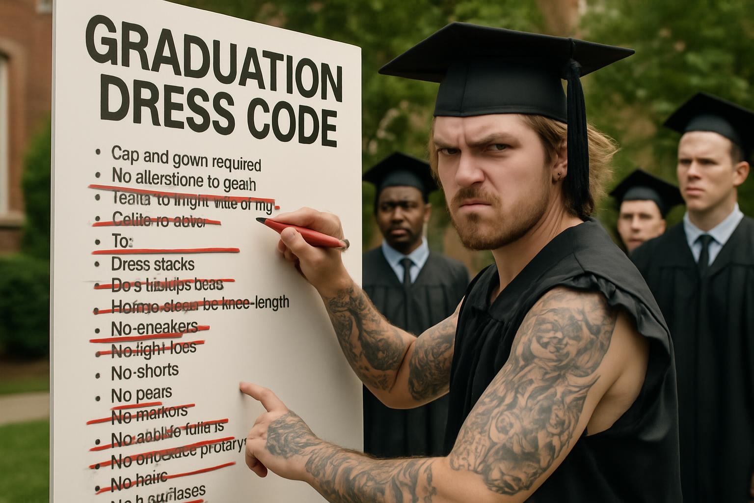Graduate crossing out dress code rules