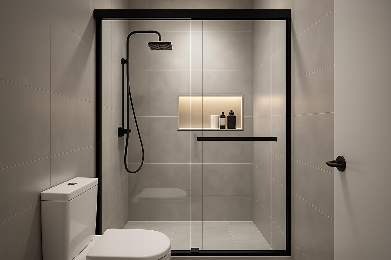 Box de vidro transparente com perfil preto minimalista