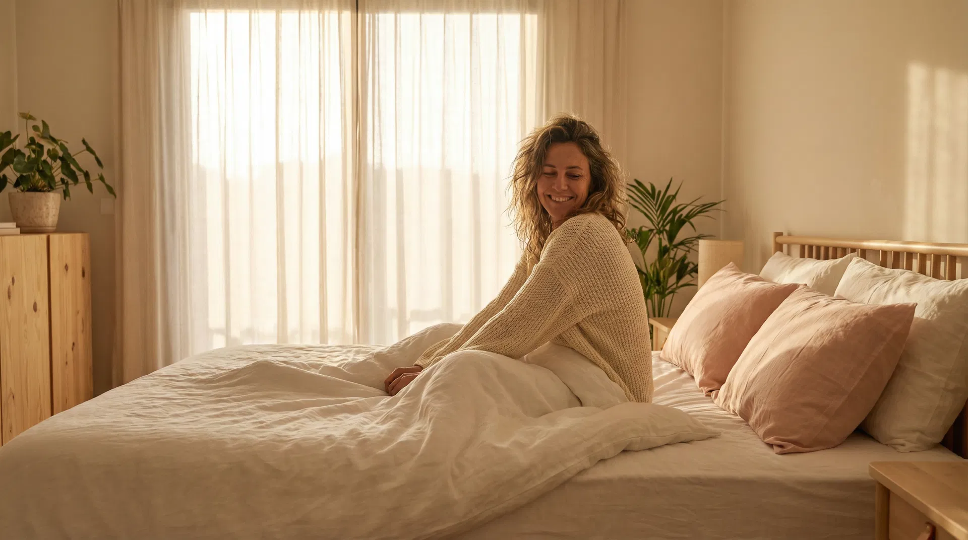 Woman waking up refreshed