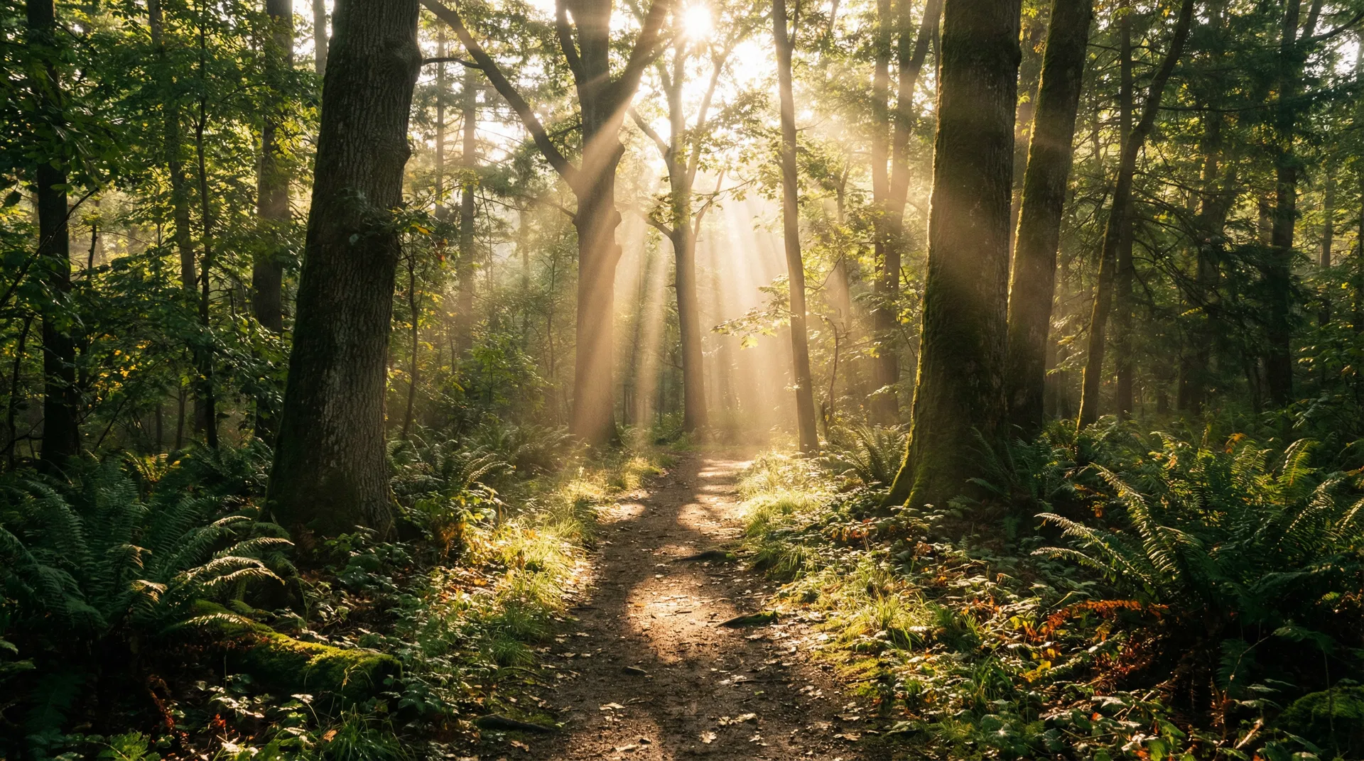 Sunlit wooded trail for pastoral reflection and renewal