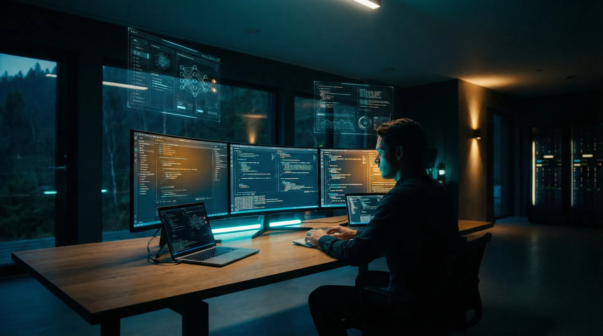 Person som arbetar med AI-verktyg vid en modern arbetsstation