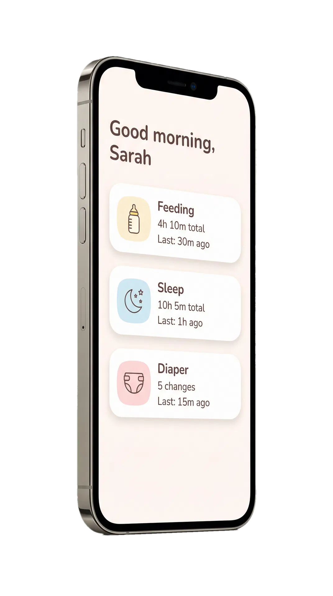 henrii app dashboard showing feeding, sleep, and diaper tracking
