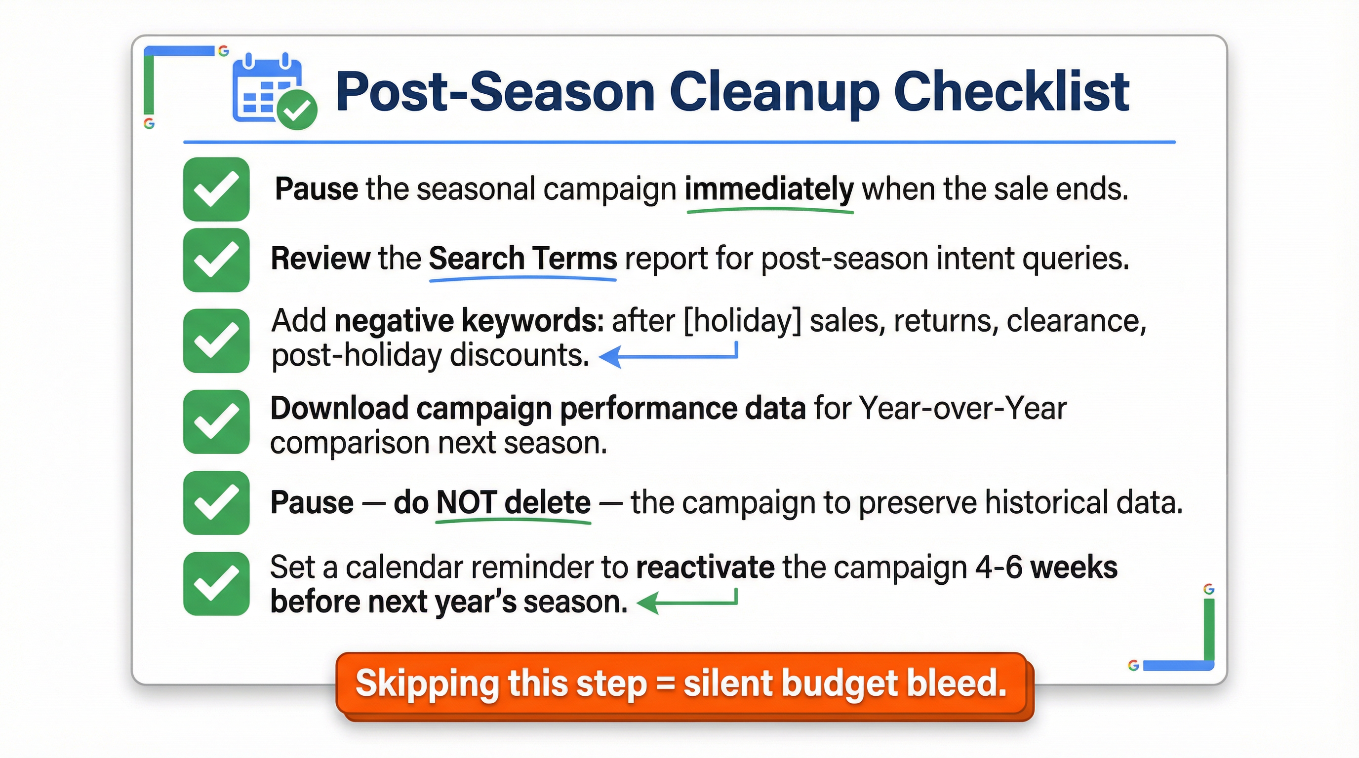 Post-Season Cleanup Checklist - Google Ads - Naz Diocampo | Web Solutions PH