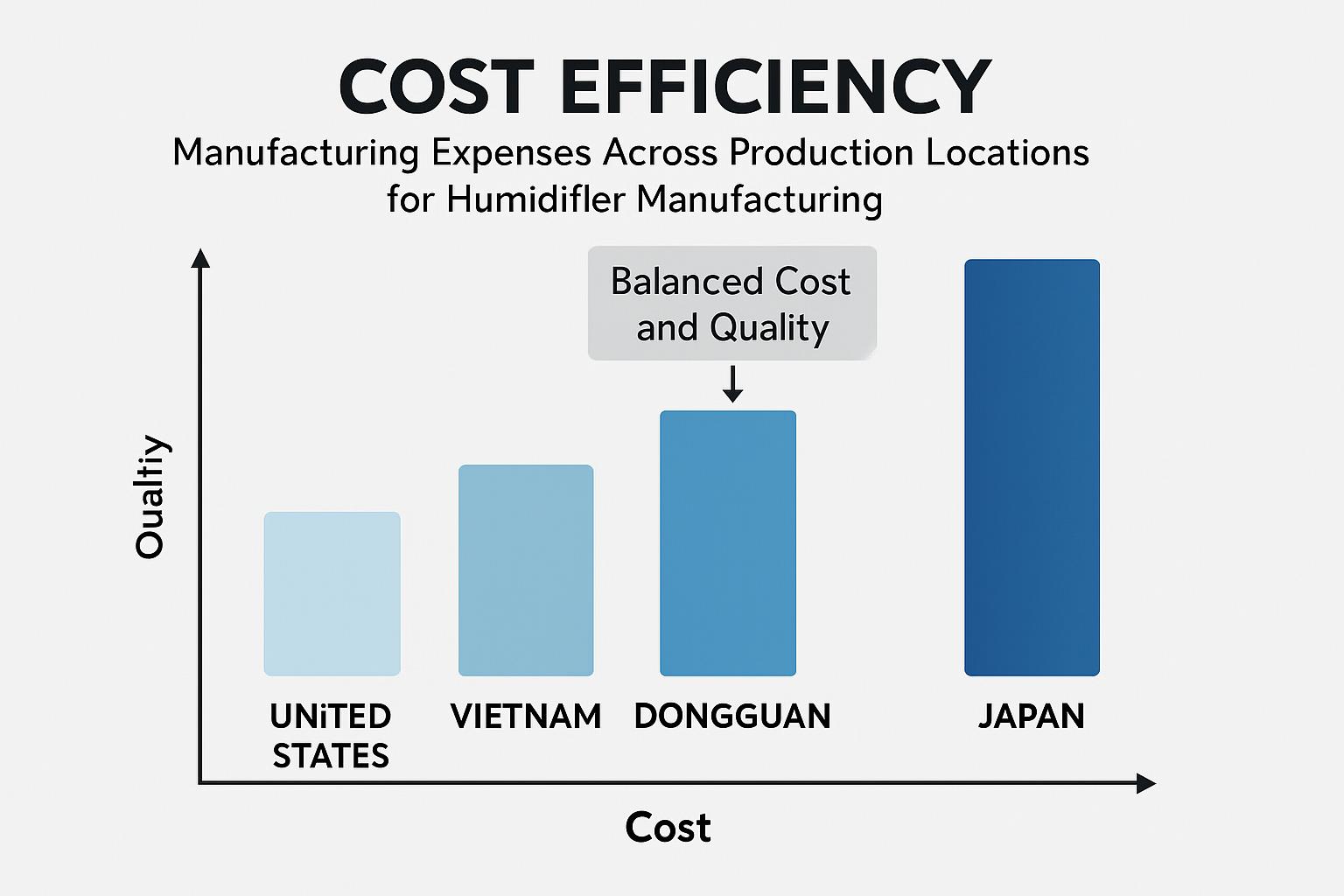 Cost efficiency visualization chart comparing manufacturing expenses across different production locations for humidifier manufacturing