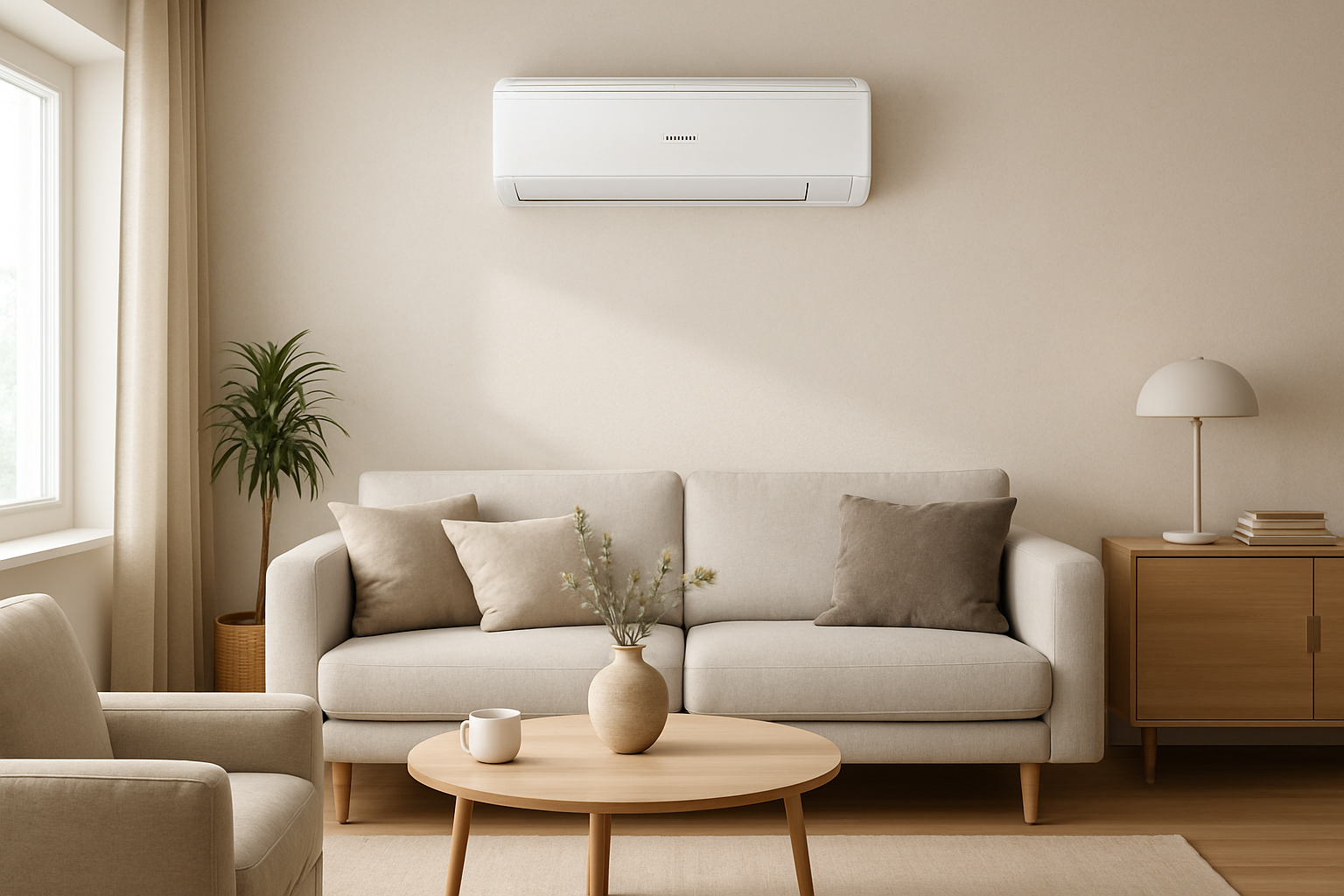 Ar-condicionado Samsung WindFree Connect Inverter em sala de estar moderna
