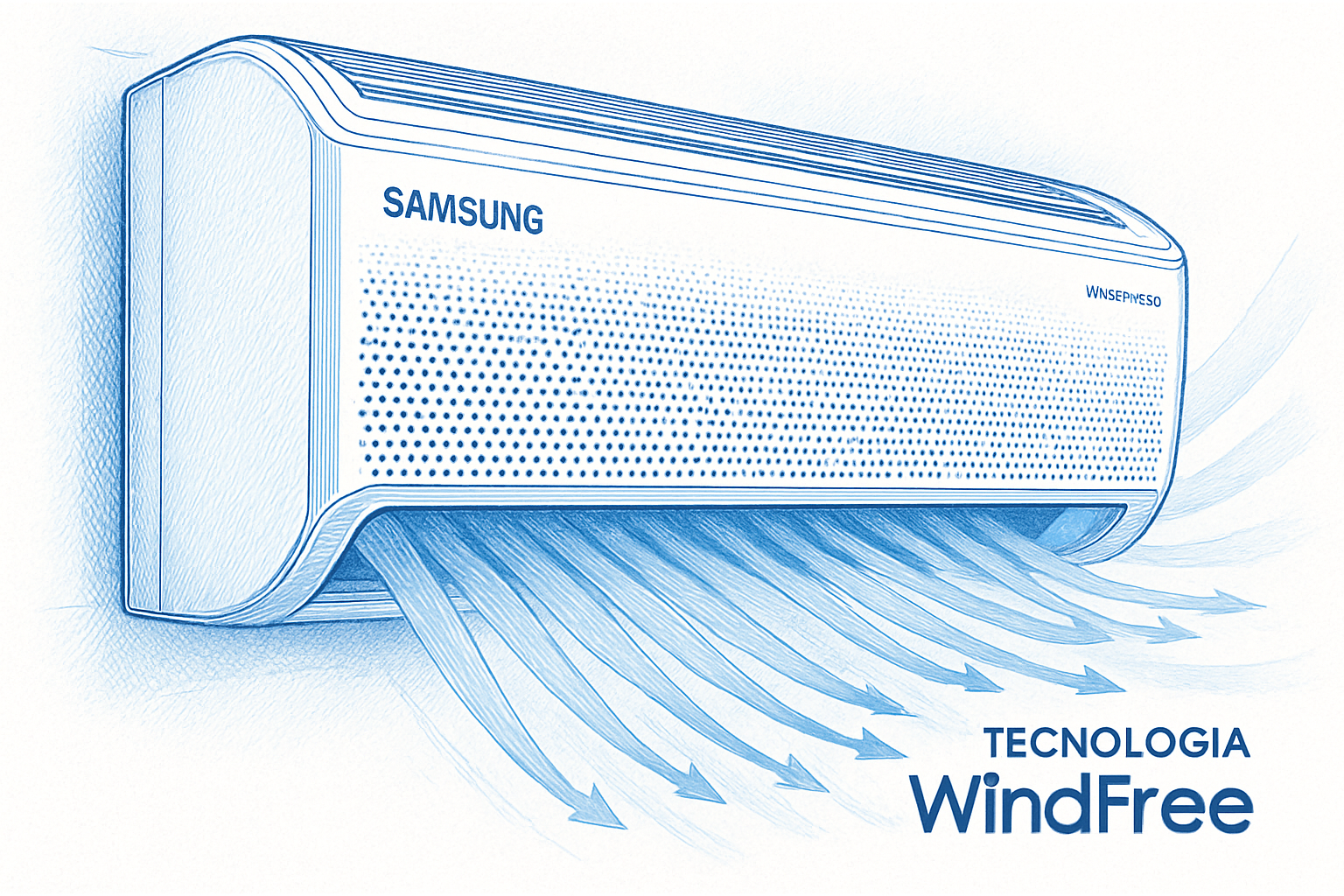 Ilustração da tecnologia WindFree com microfuros