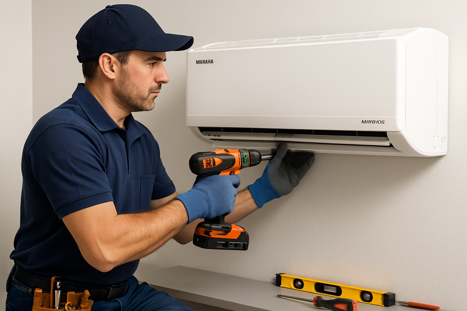 Técnico instalando ar-condicionado Samsung WindFree Connect Inverter