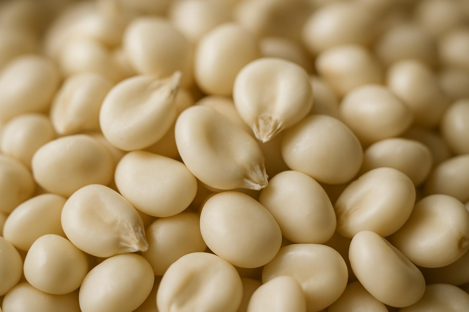 Detalhe do milho branco para canjica cru em uma tigela.