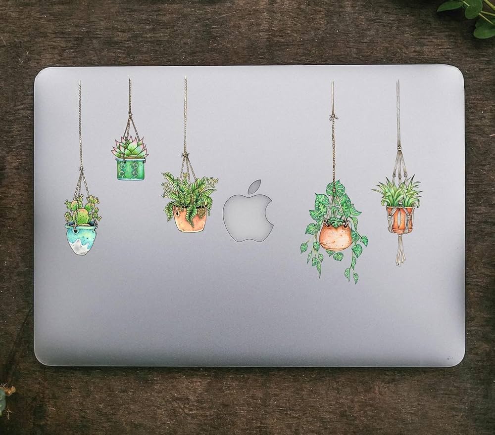 Laptop decorated with botanical stickers