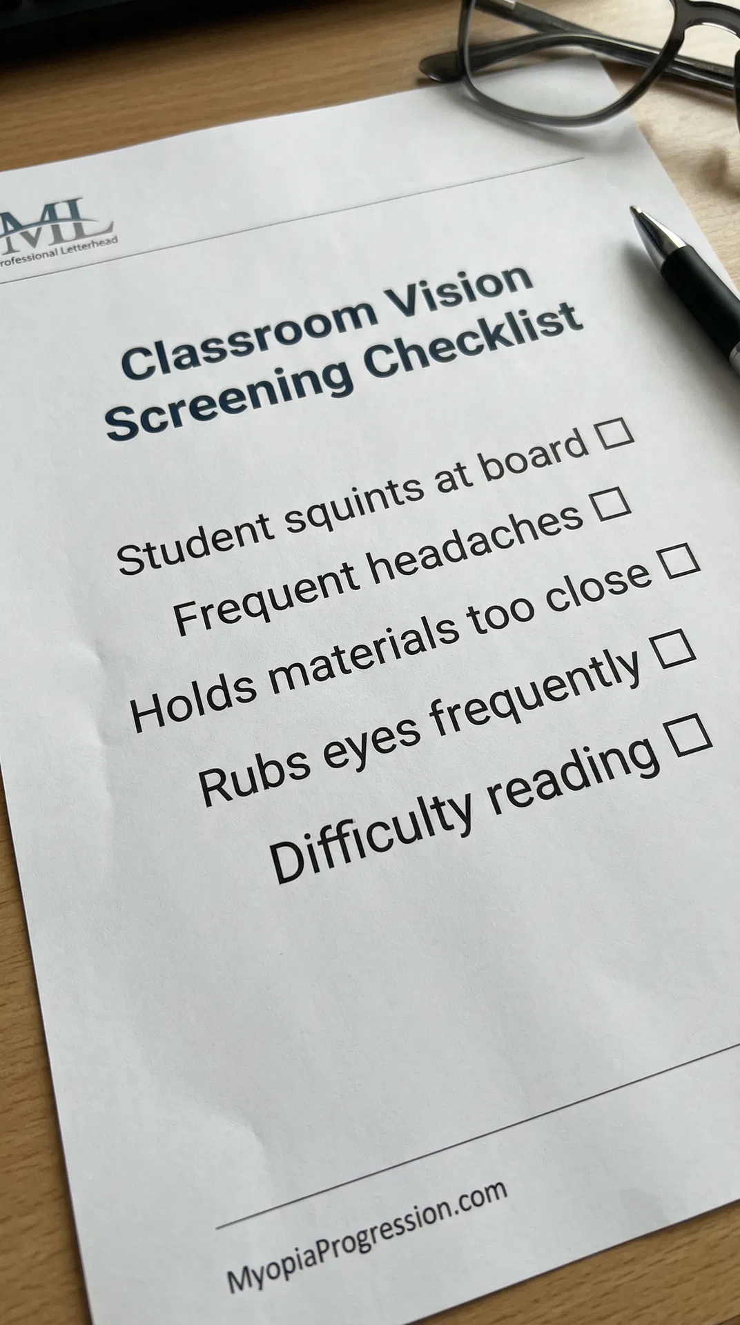 Preview of Classroom Vision Screening Checklist