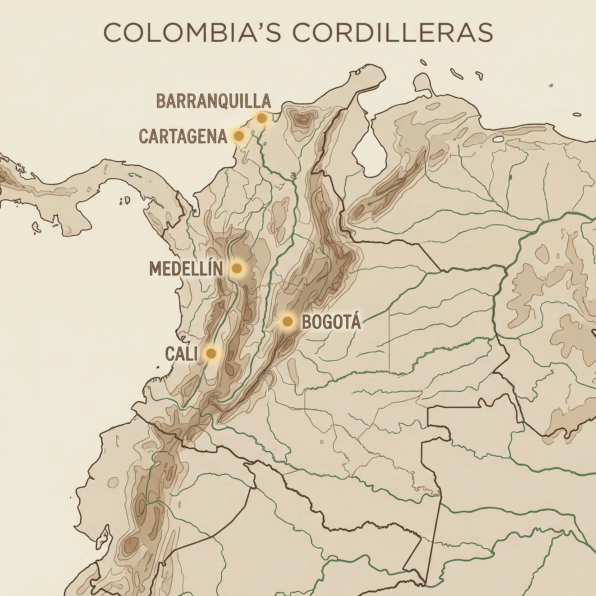 Mapa topográfico de Colombia