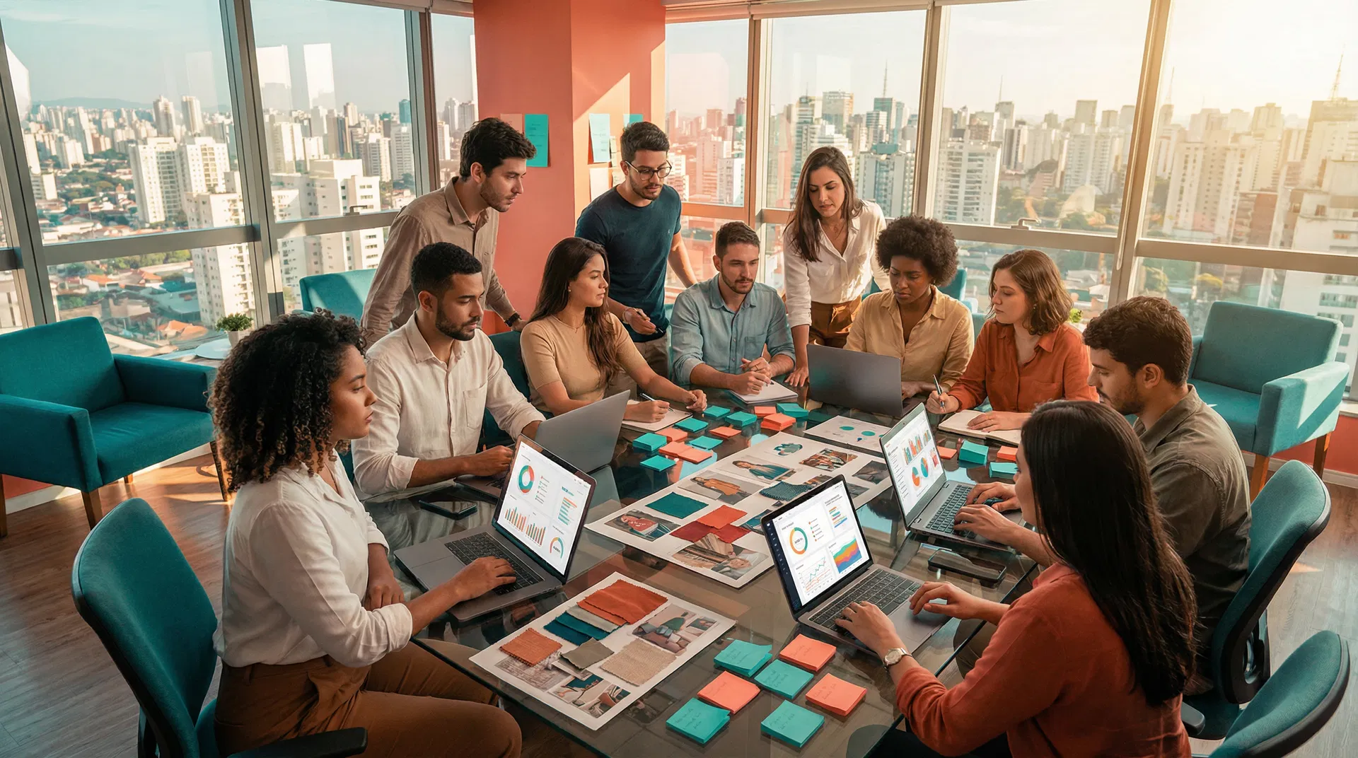 Equipe de marketing em sessão estratégica