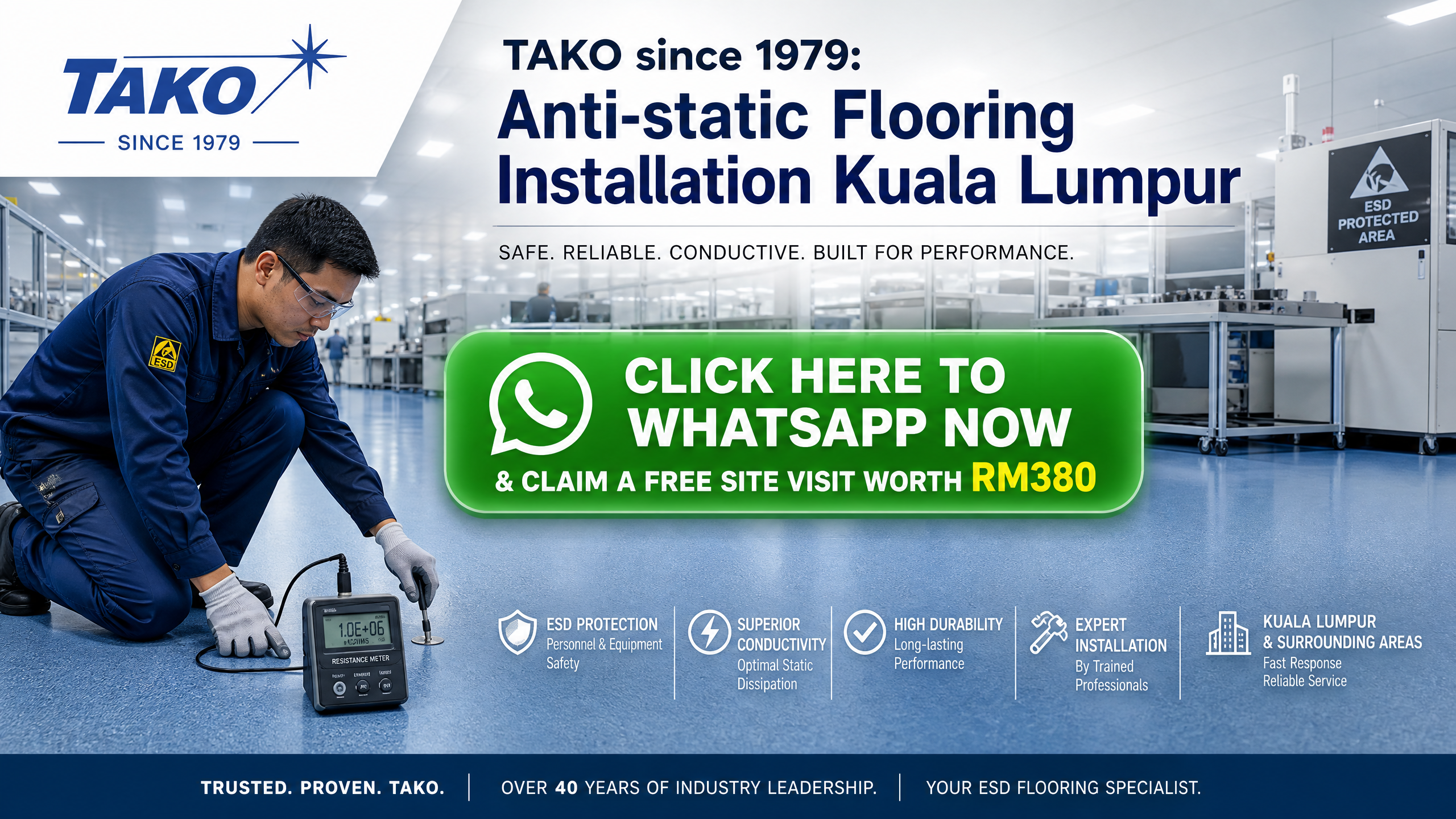 5 Critical Steps: Master Anti-static Flooring Installation in Kuala Lumpur 1 TAKO ESD Banner - Anti-static Flooring Installation Kuala Lumpur