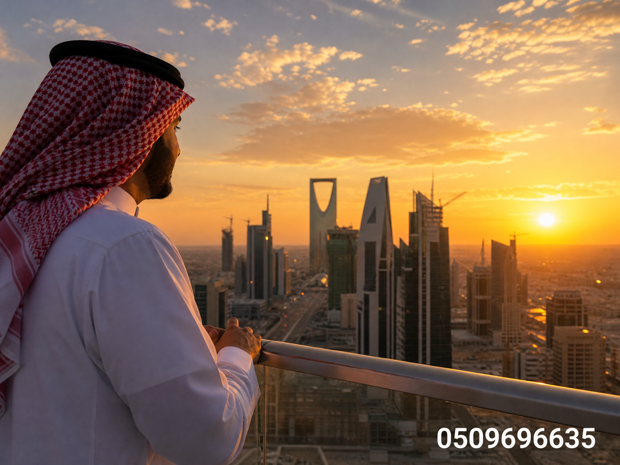 رجل سعودي ينظر إلى الأفق مع رقم التواصل 0509696635