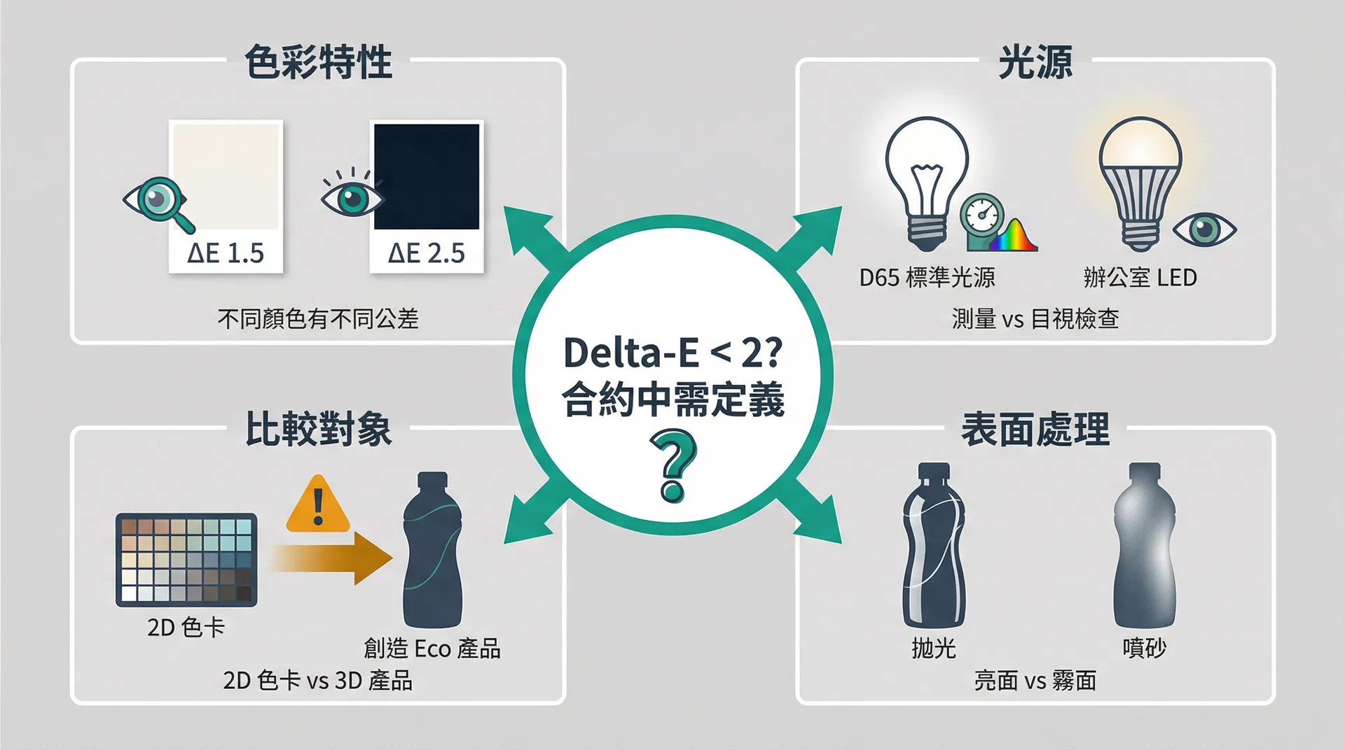 Delta-E 容差標準的四個關鍵變數