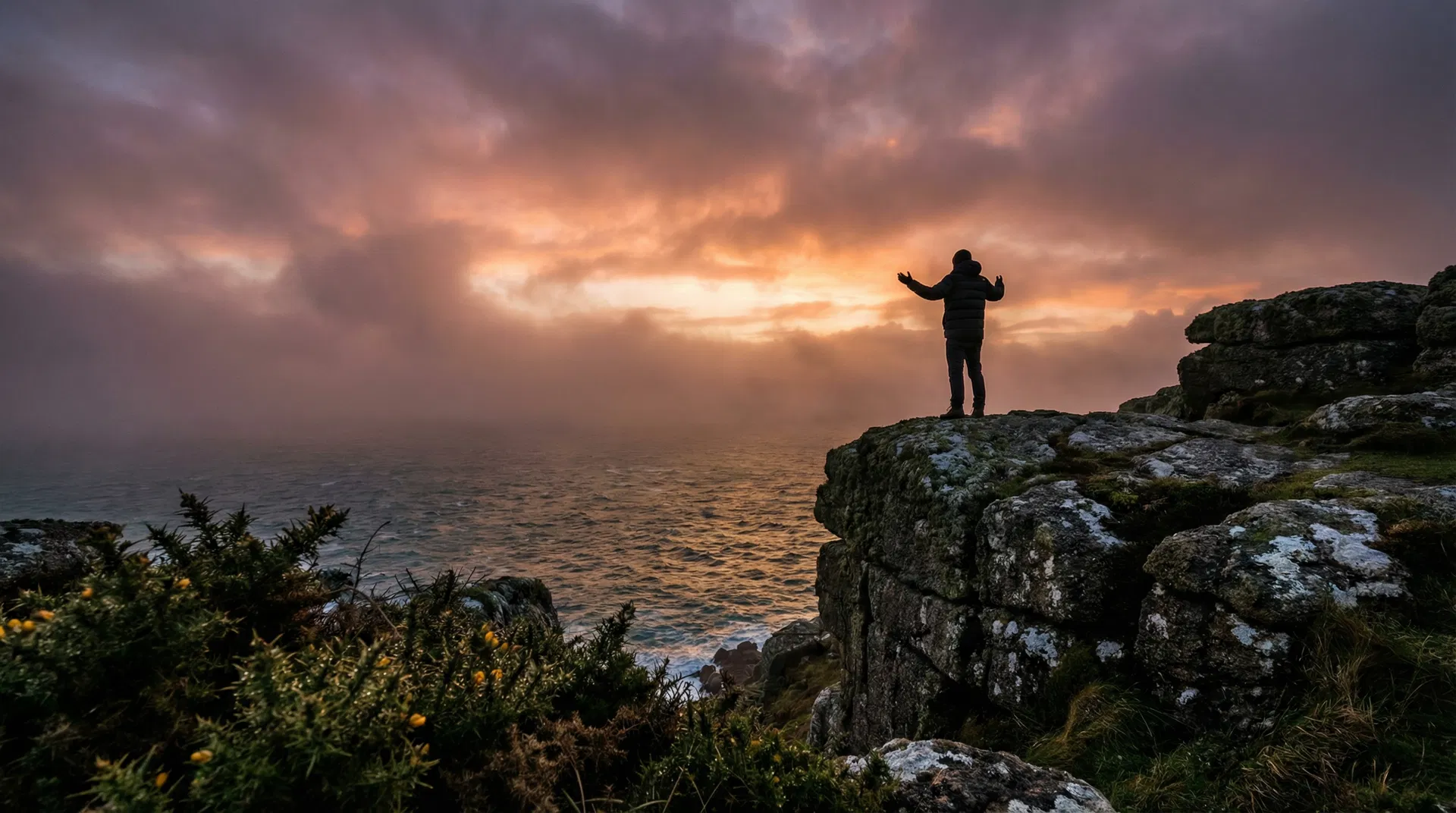 Christopher Whyte overlooking the Cornish coast at sunrise