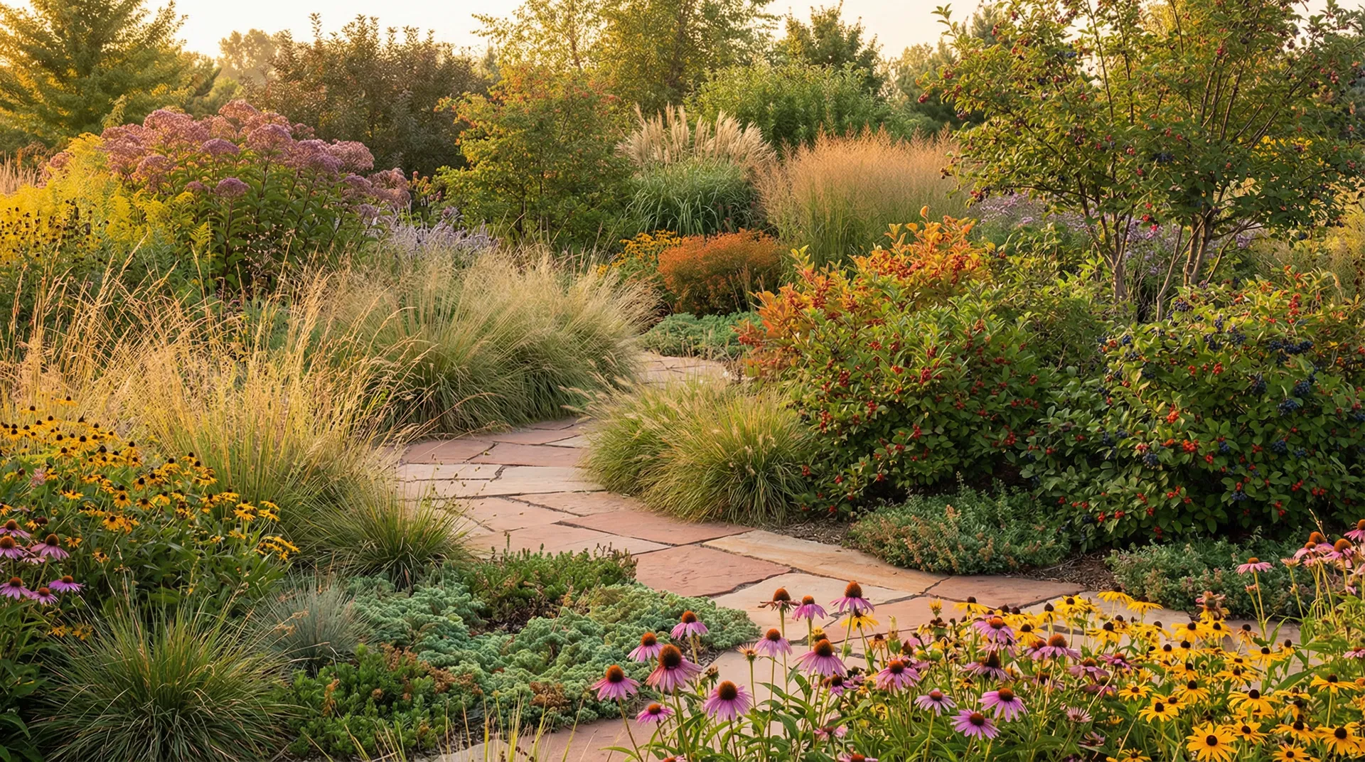 Native landscape garden with diverse plants