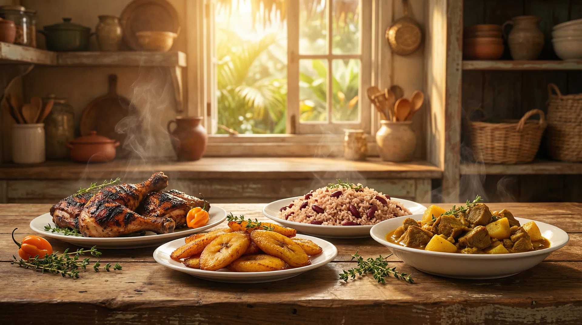 Delicious Caribbean food spread