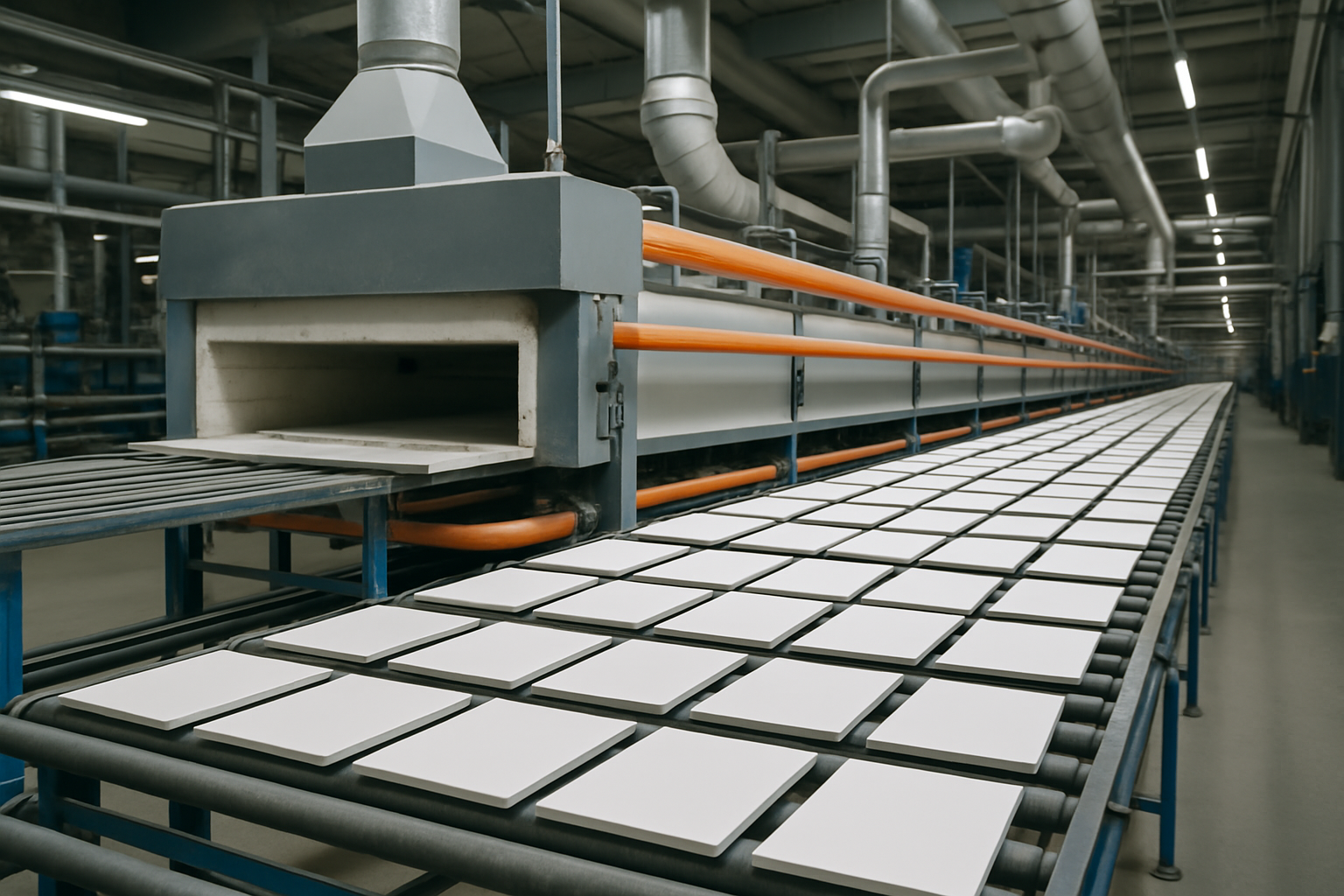 Ceramic tile production line using zirconium silicate