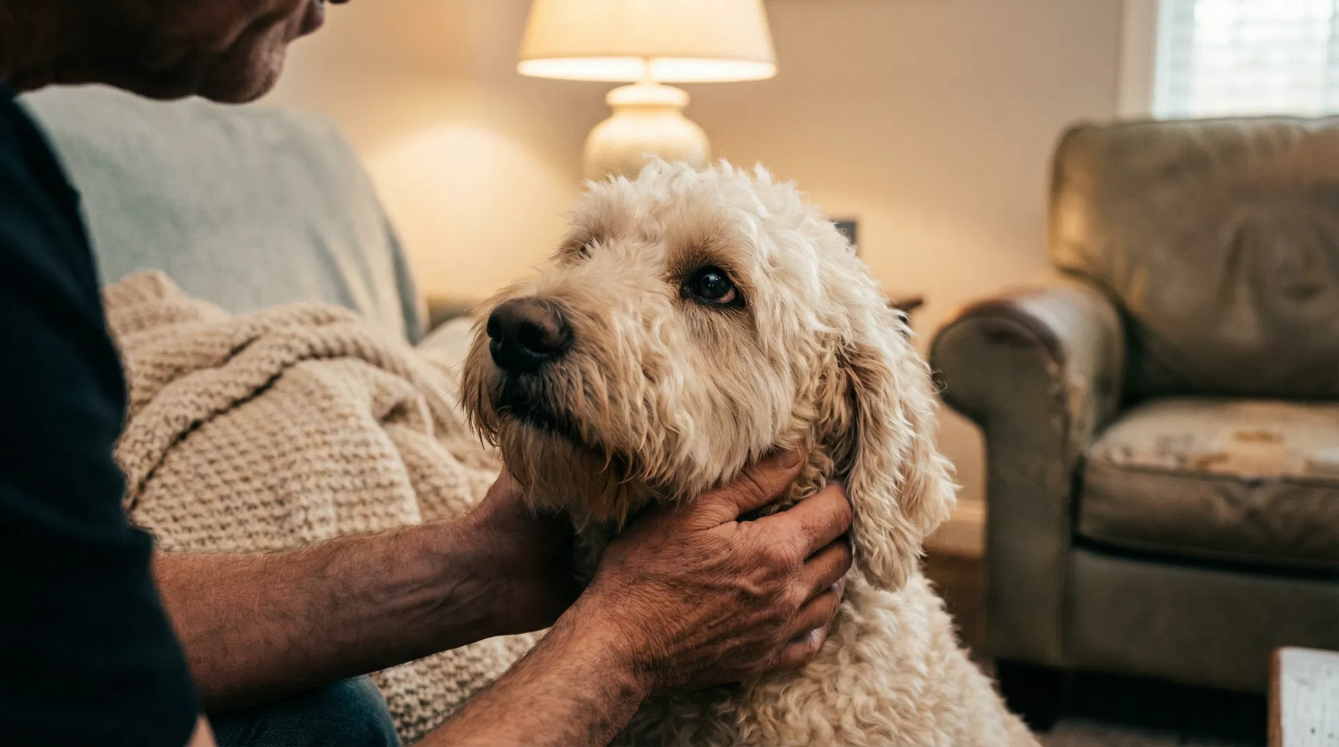 A rescued doodle being cared for in a foster home