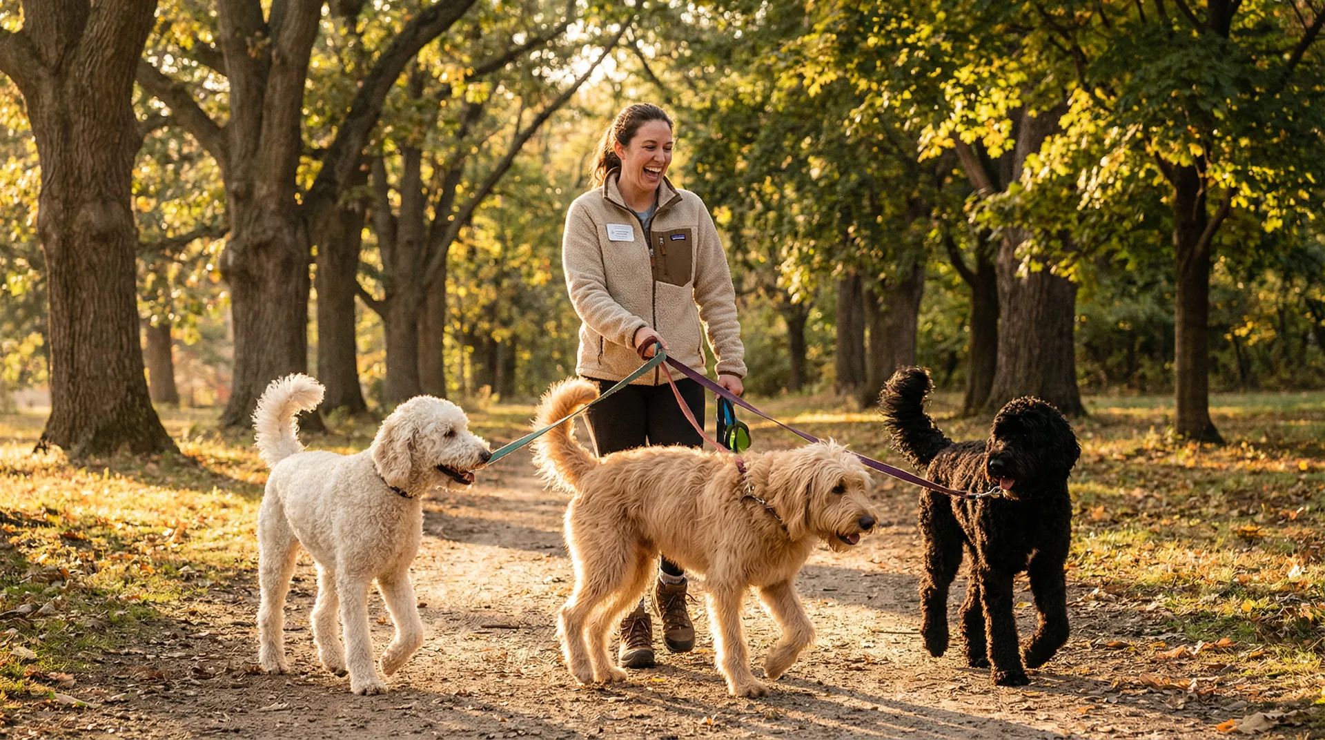 Volunteer walking doodle dogs