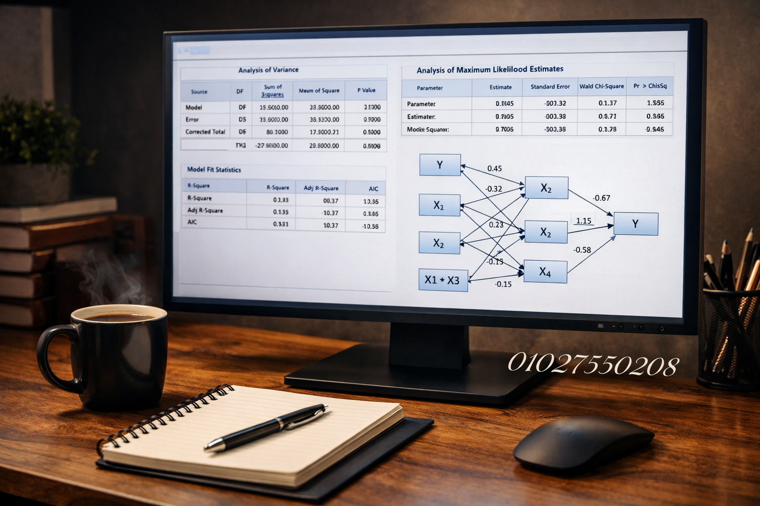 واجهة مستخدم نظيفة لبرنامج SAS تعرض نتائج تحليل انحدار متقدم