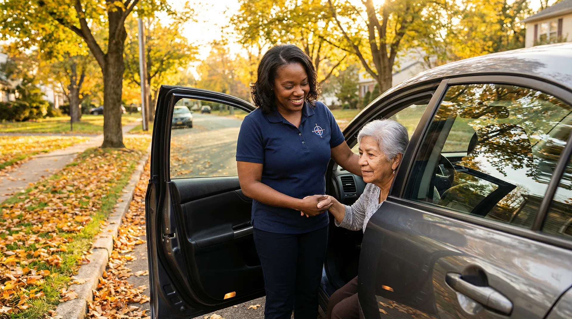 AssistRide driver helping a senior client