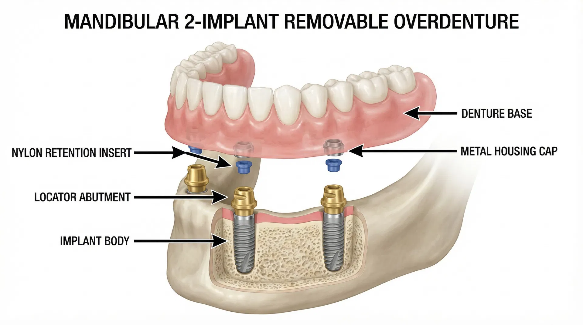 Mandibular 3-Implant Supported Overdenture with LOCATOR Attachments