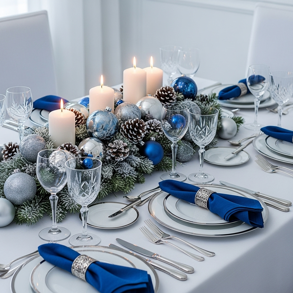 Mesa Natalina com Detalhes em Prata e Azul