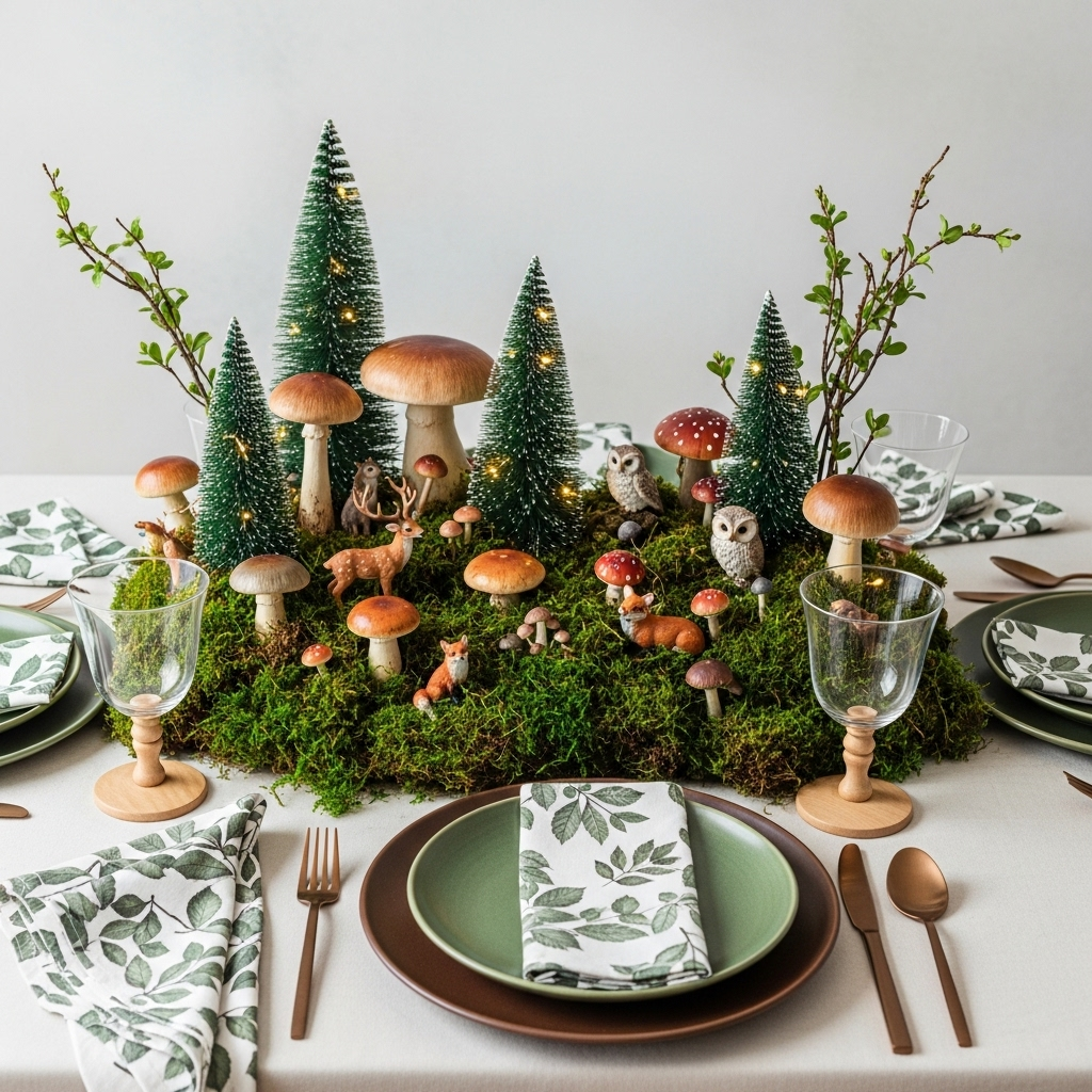 Mesa Natalina com Tema de Floresta Encantada