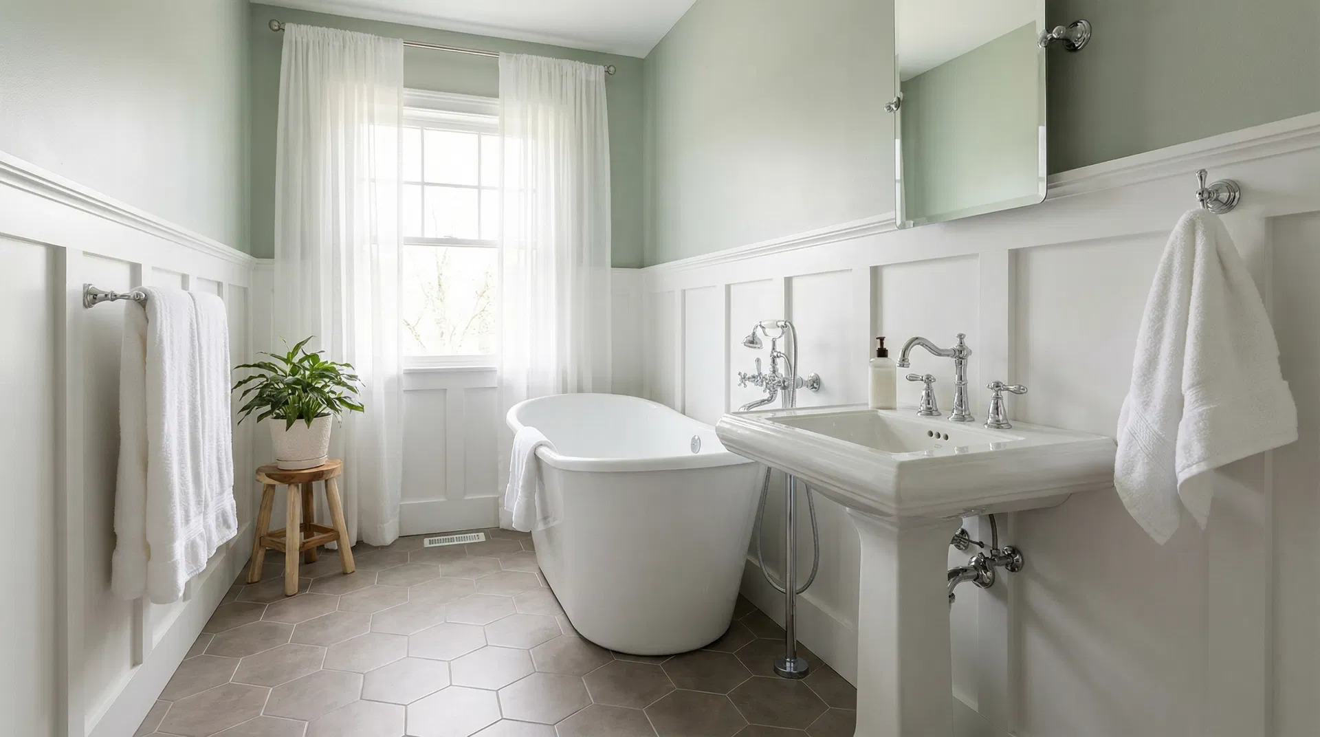 Complete bathroom remodel with hexagonal floors