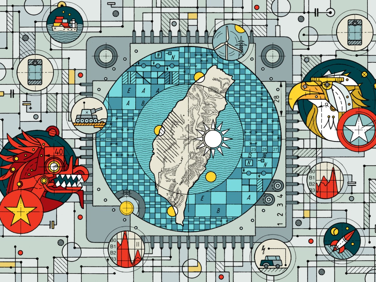 An illustration depicting the geopolitical tensions surrounding the semiconductor supply chain.