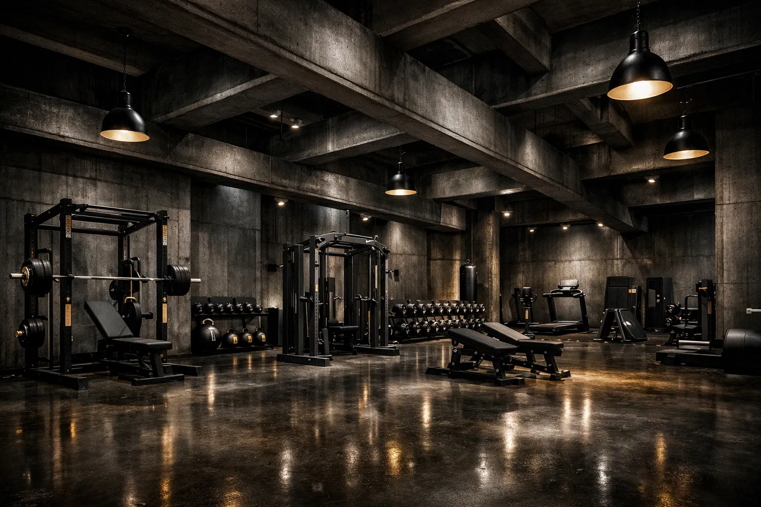 Brutalist training facility interior