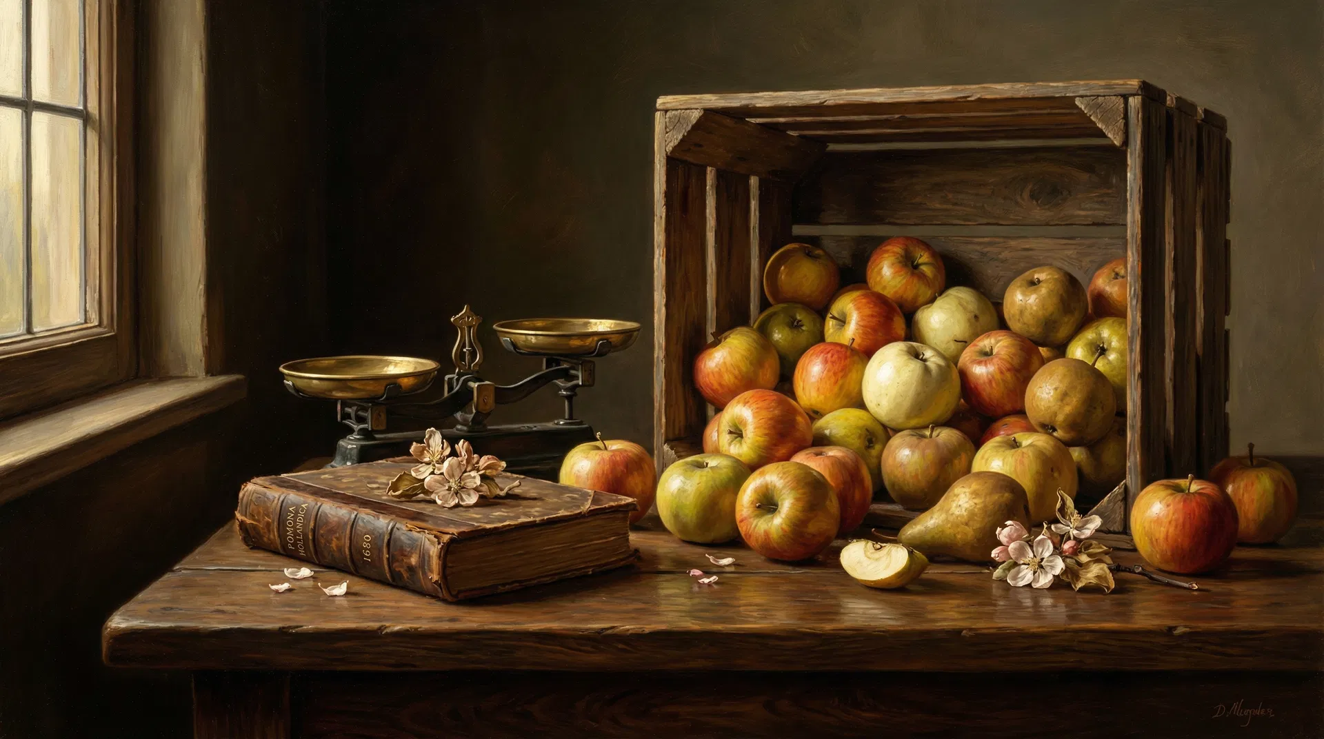 Still life painting of heritage apples