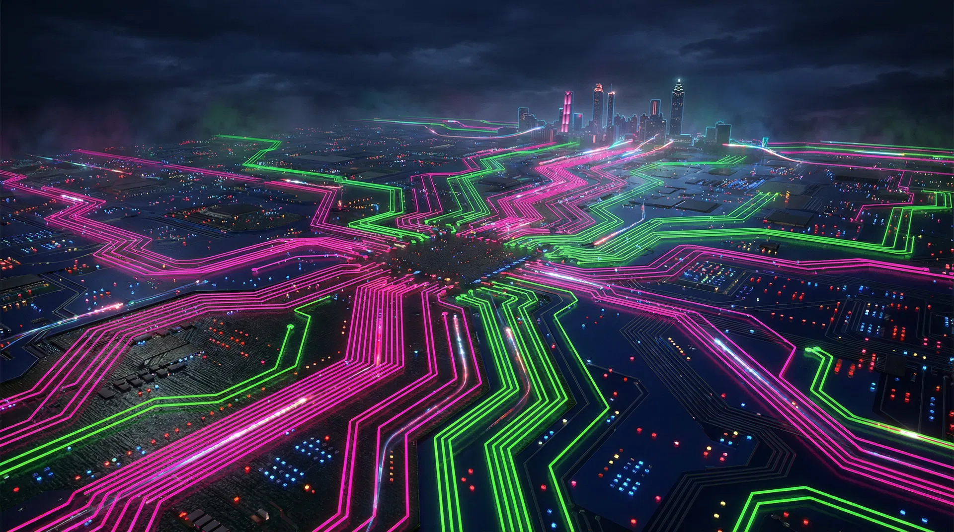 Circuit board landscape with Atlanta skyline