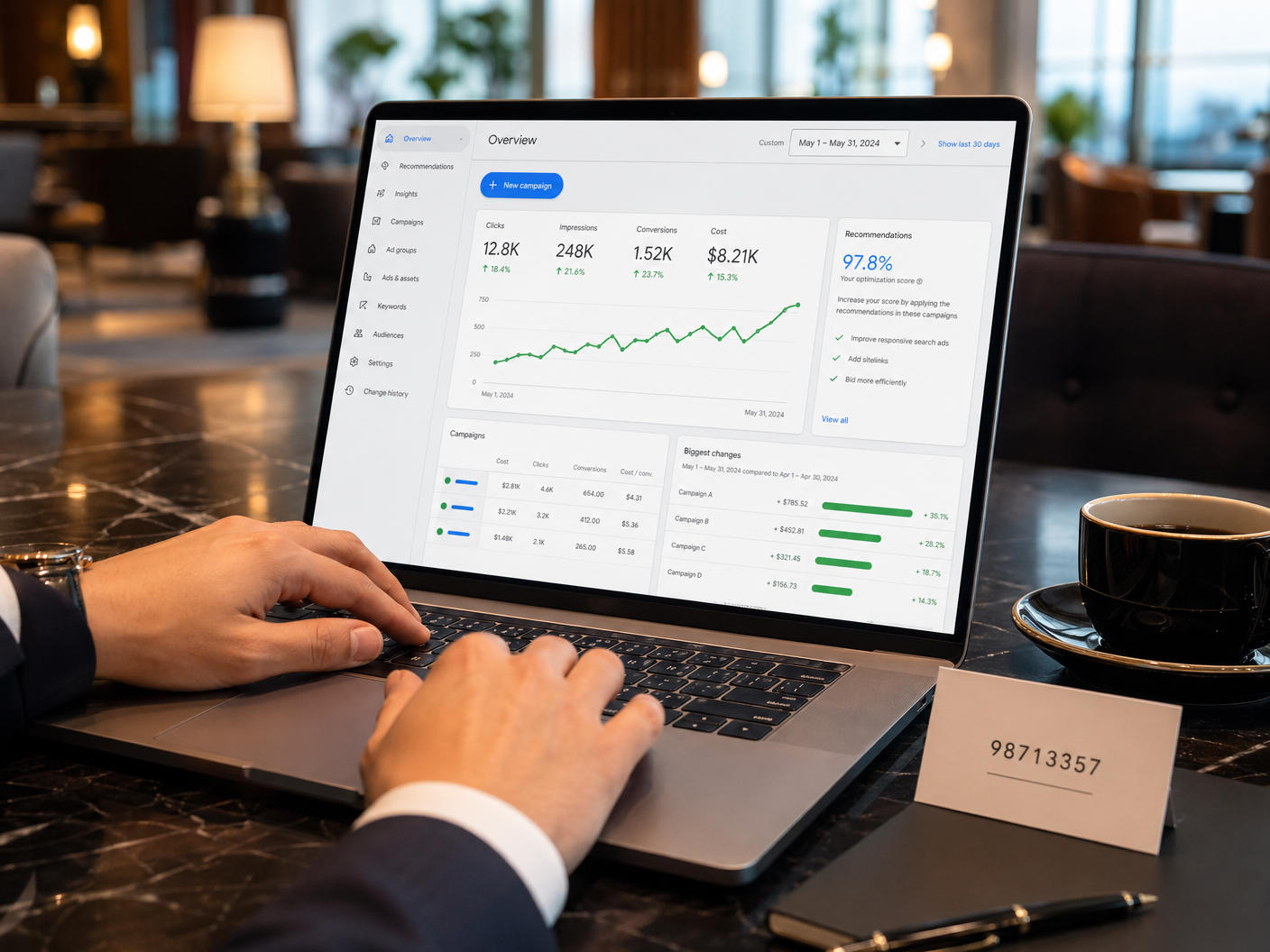 خبير إعلانات جوجل يعمل على لوحة تحكم Google Ads