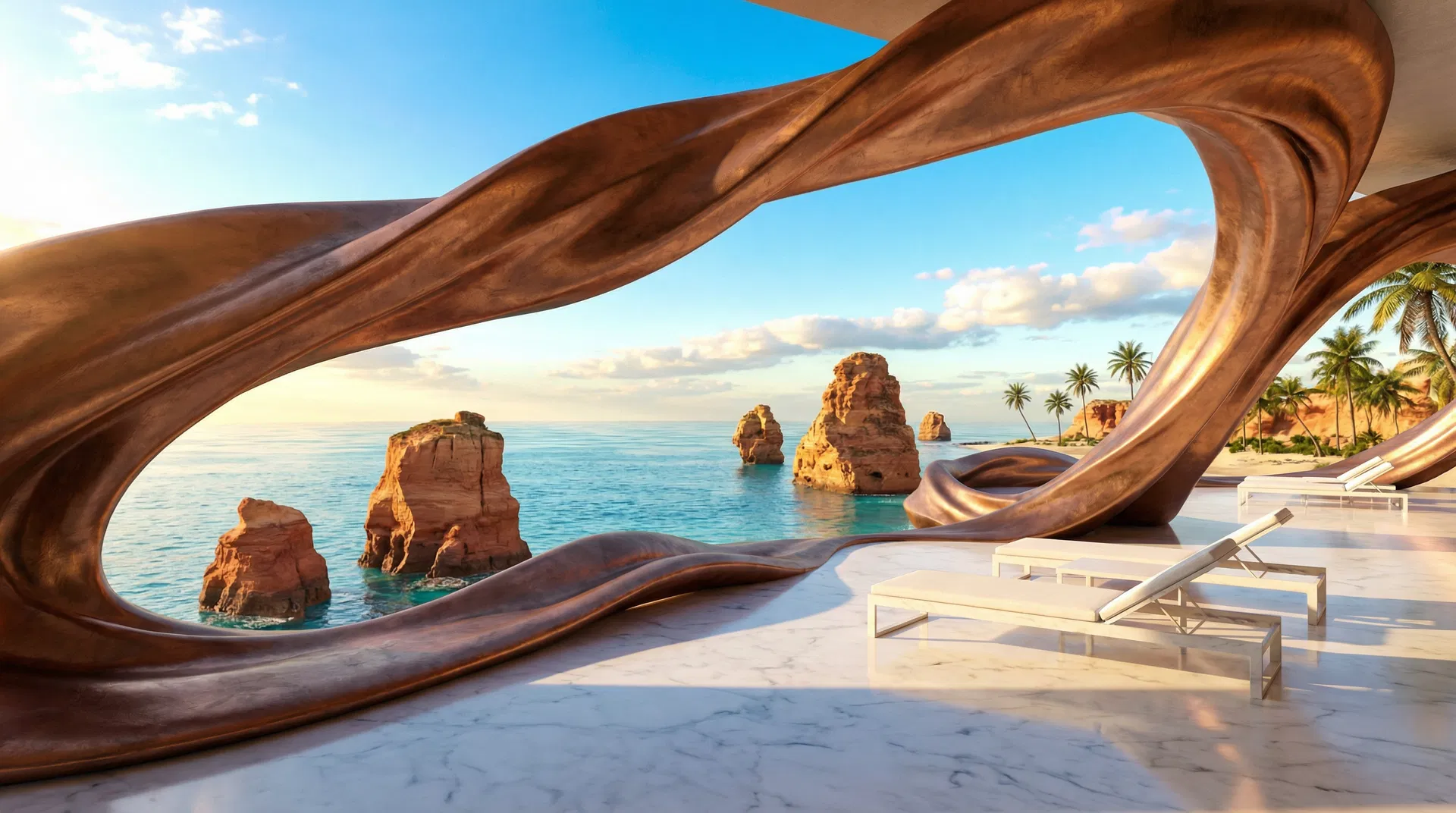 Ocean view through organic architecture