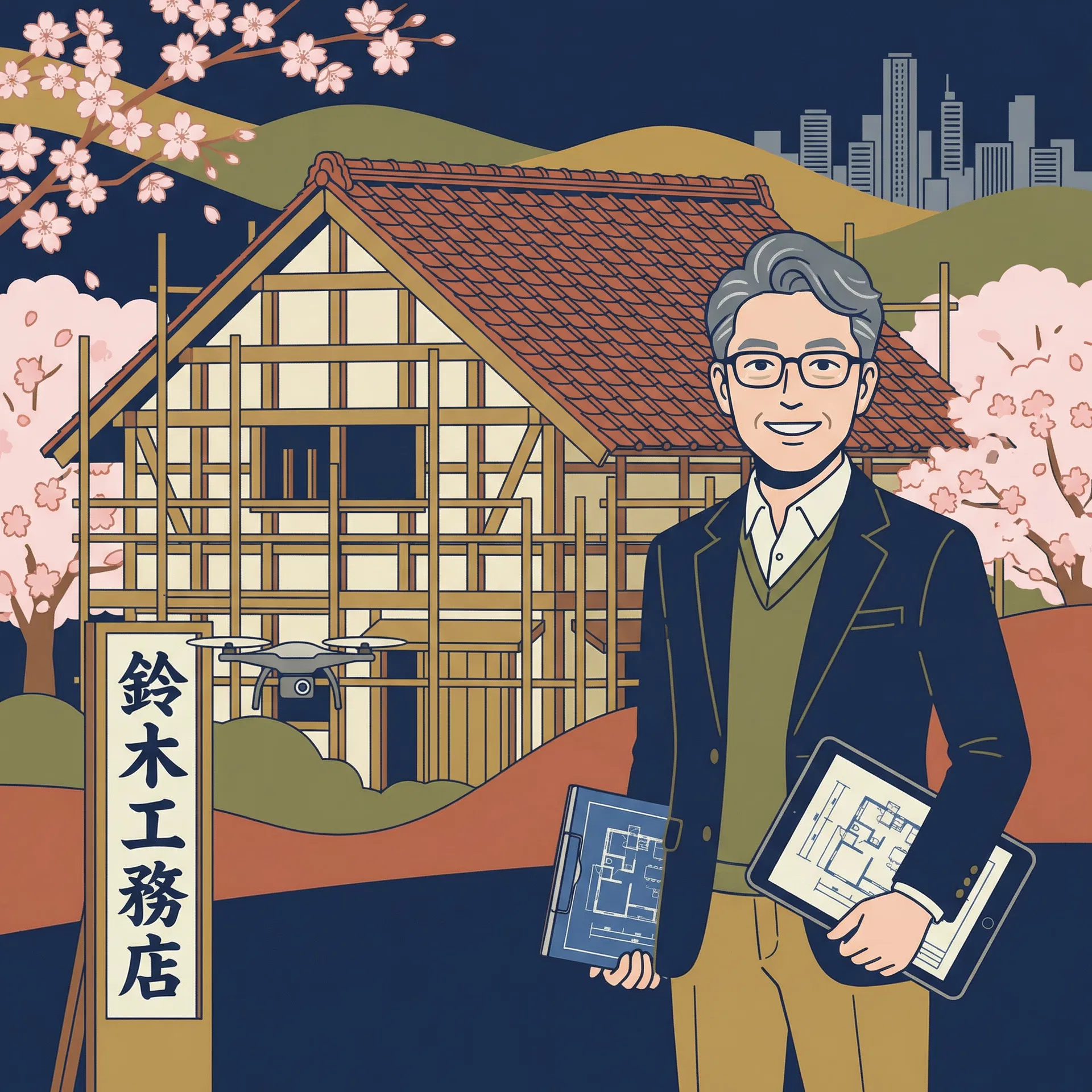 老舗工務店 社長のイラスト