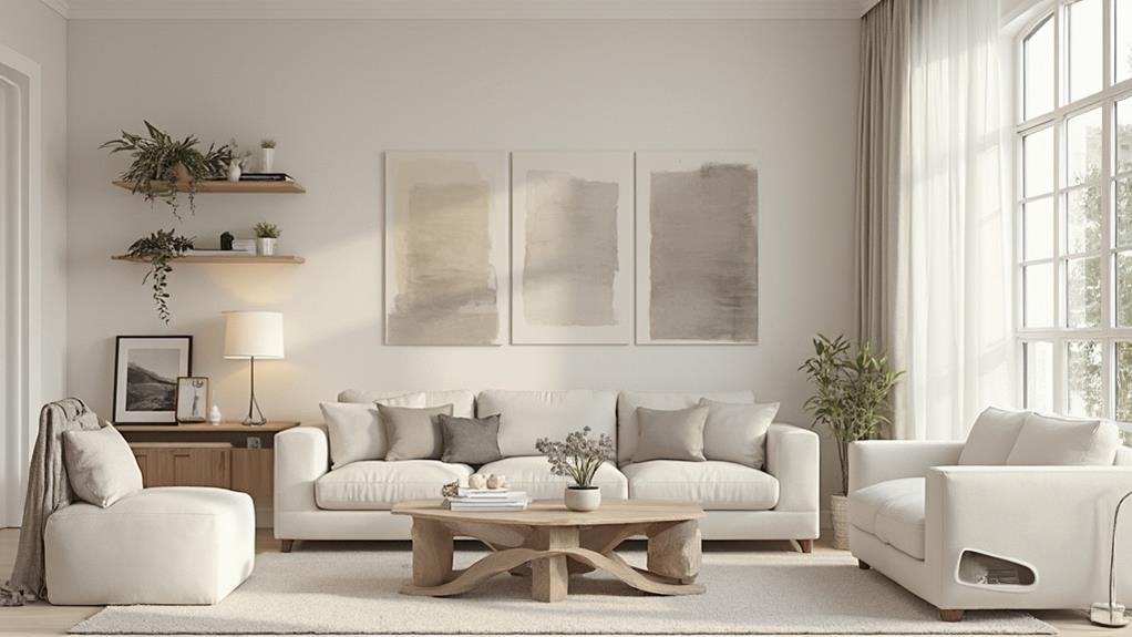 Sala moderna com tons neutros e design clean