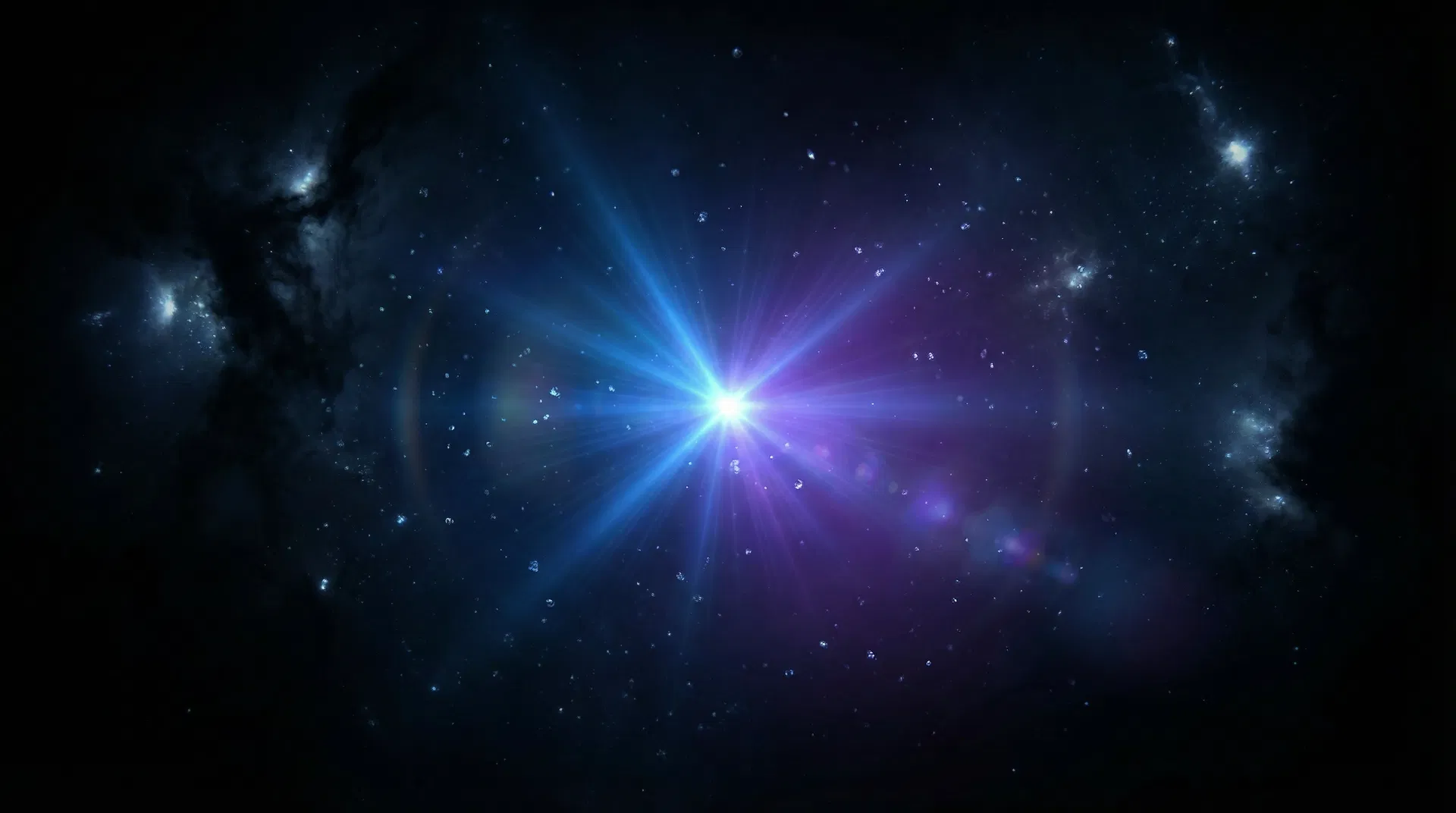 Cosmic technology background with glowing blue and violet light trails