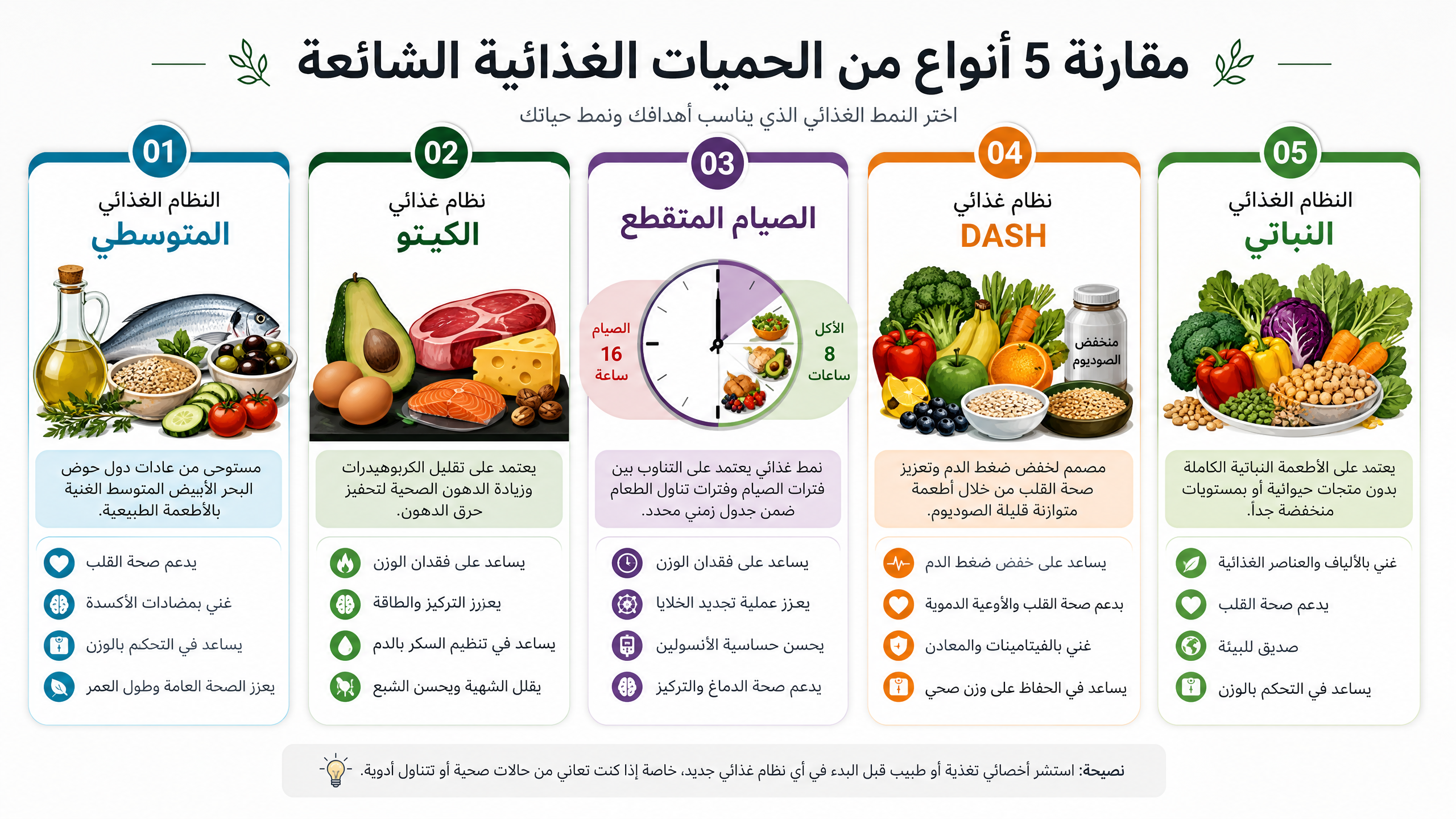 مقارنة الأنظمة الغذائية الشائعة