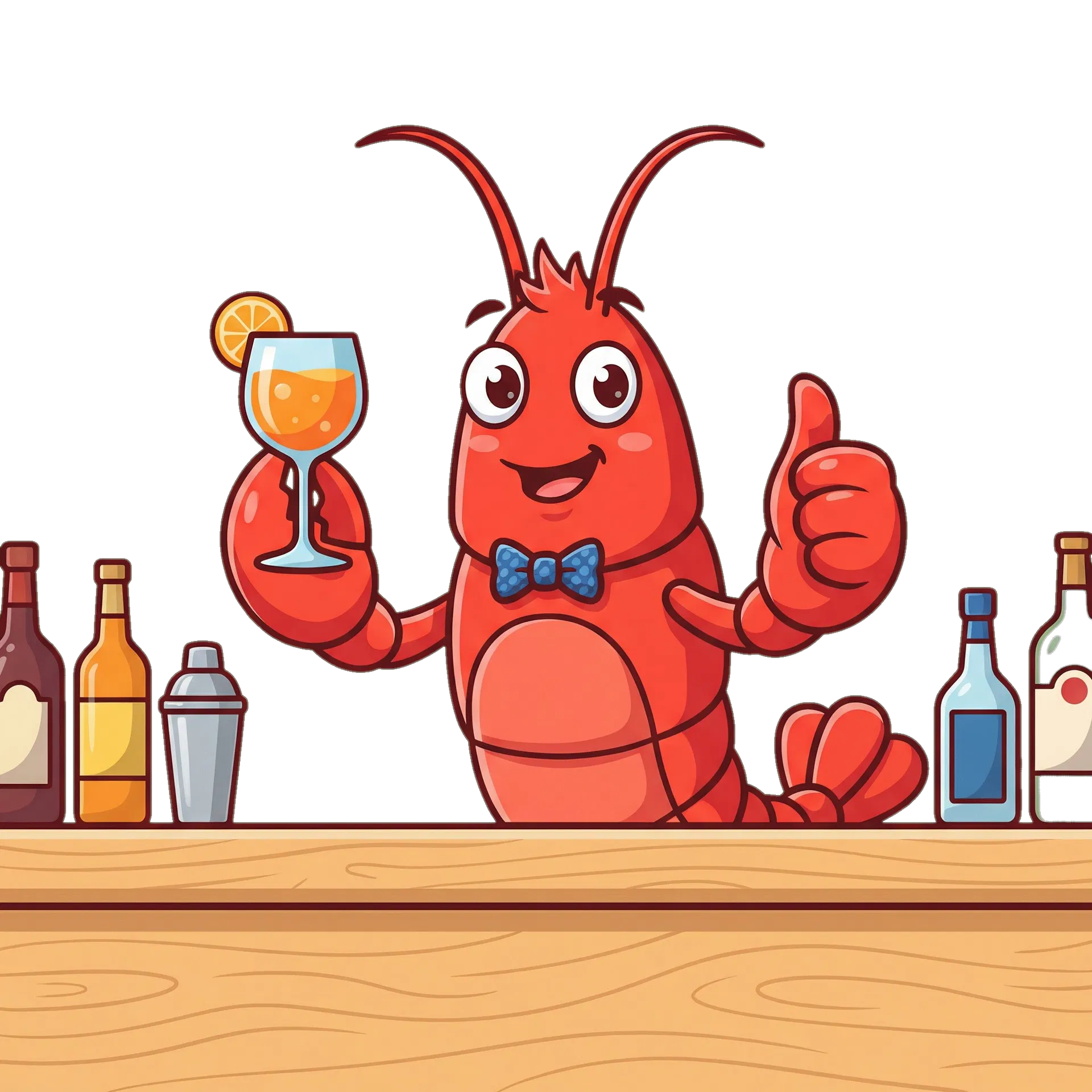 Clawdi the lobster bartender serving drinks