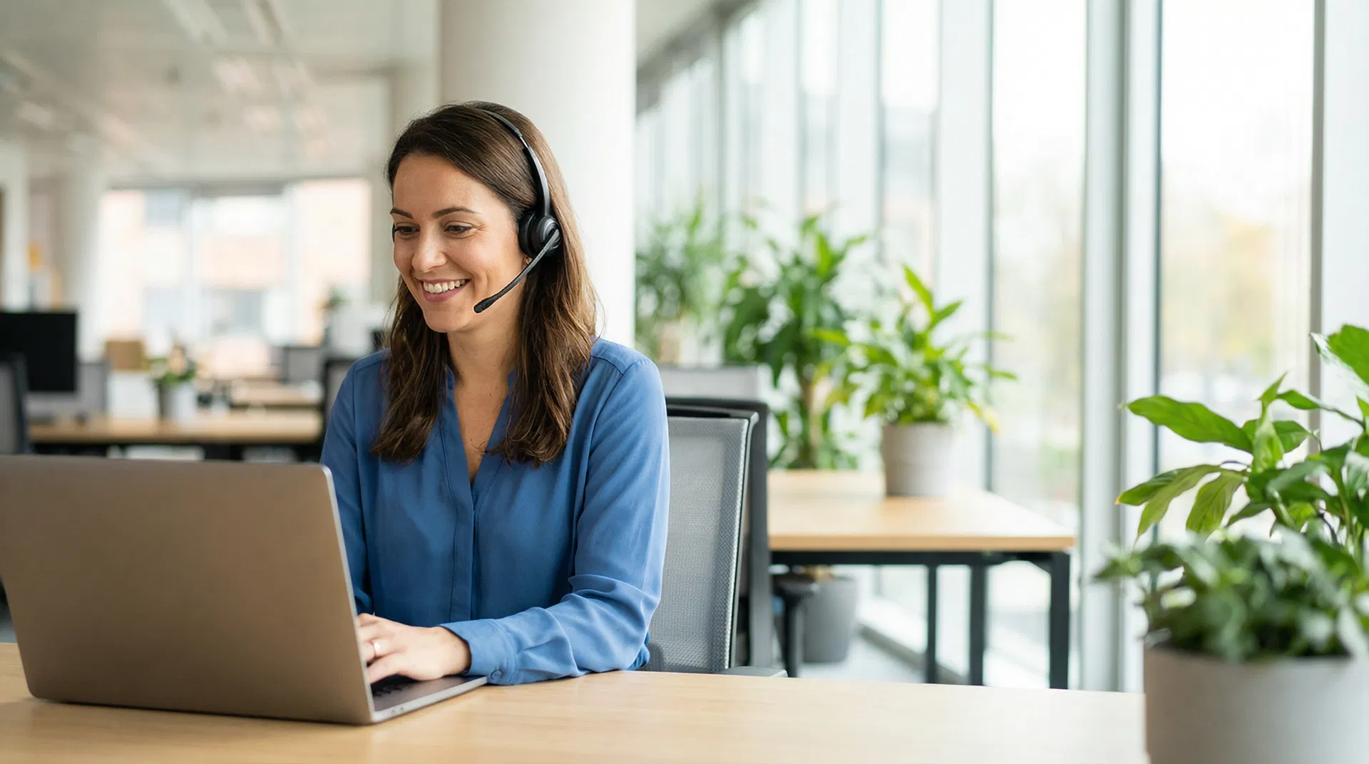 Télésecrétaire professionnelle souriante au travail