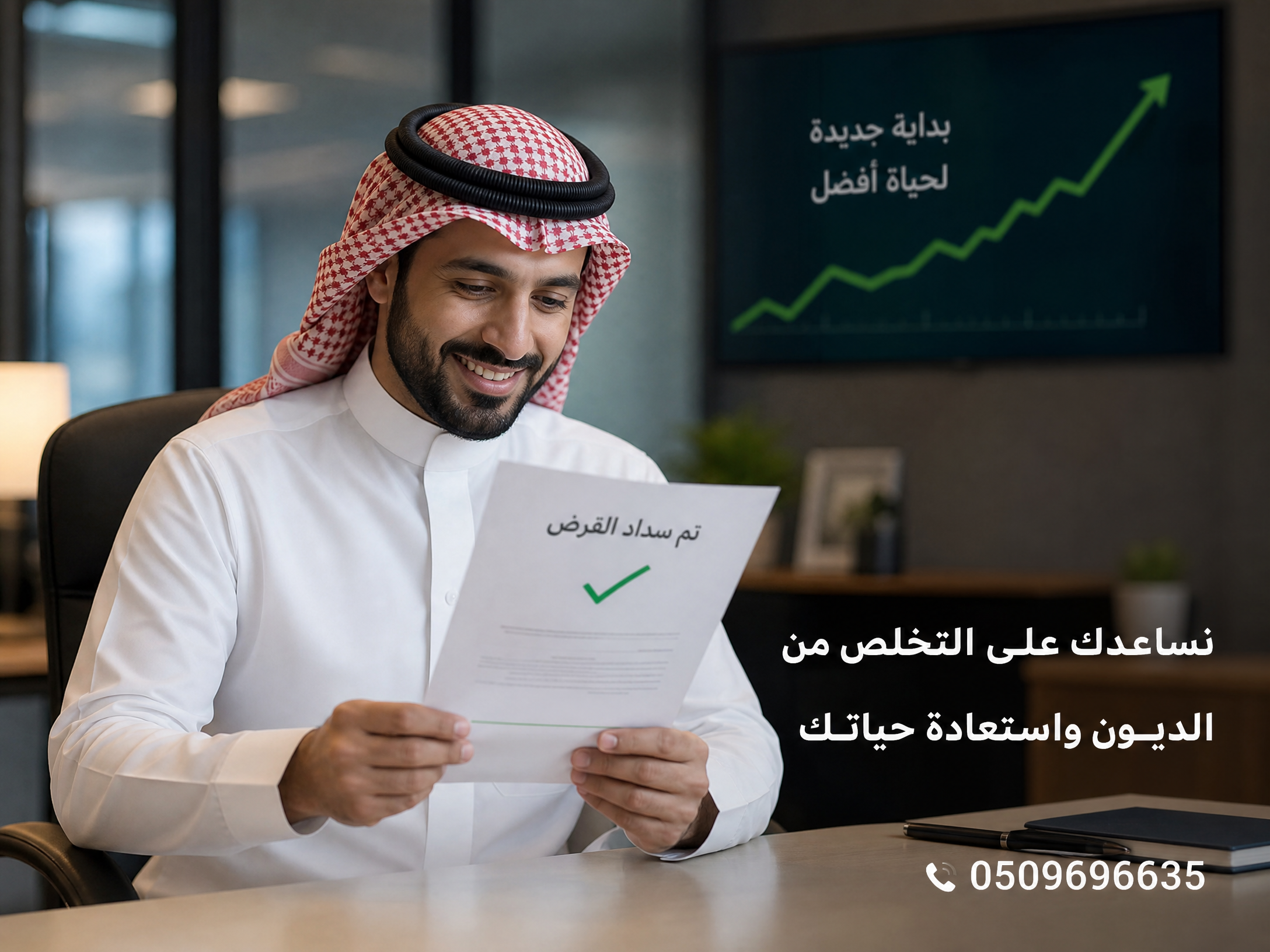 صورة رجل سعودي سعيد بعد تسوية ديونه مع رقم التواصل 0509696635