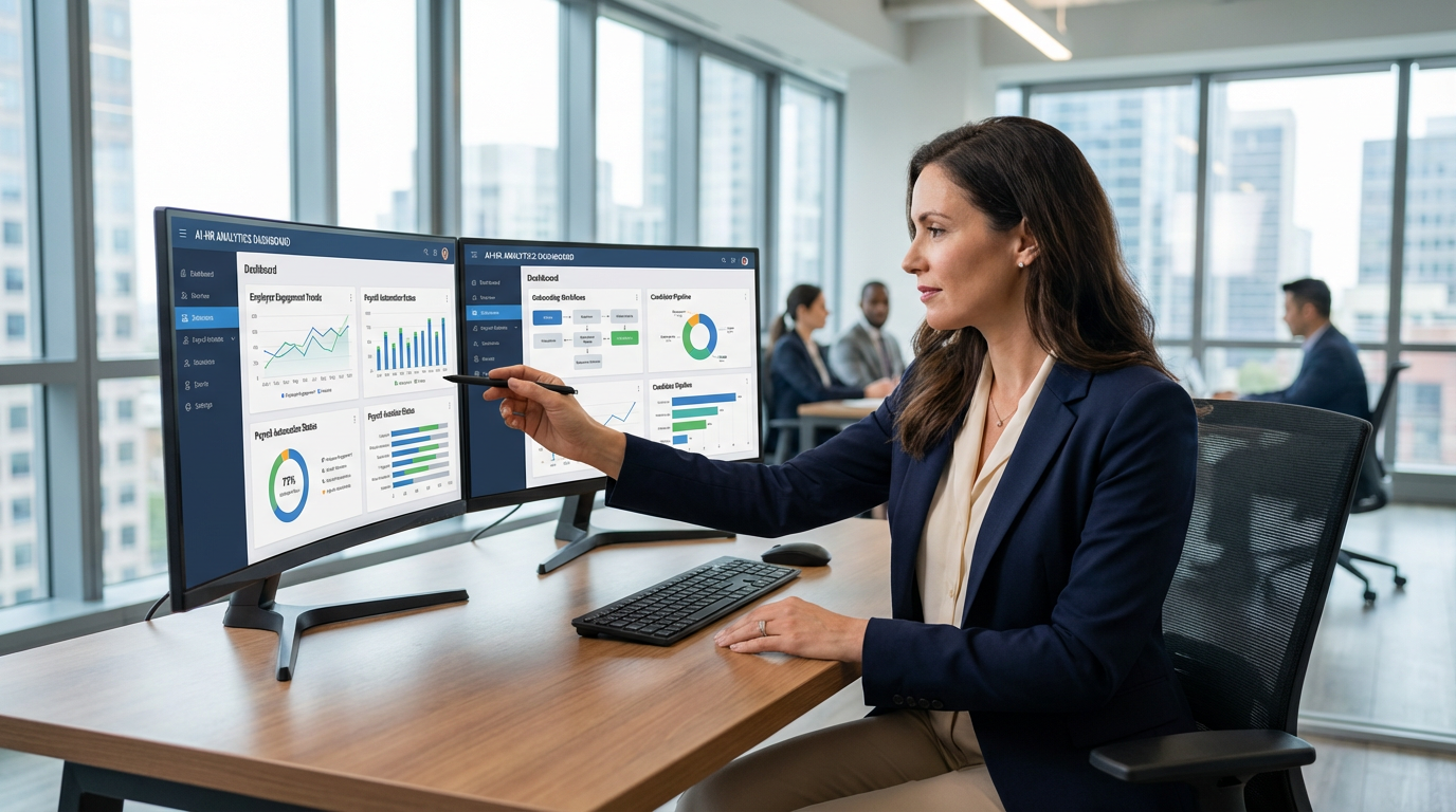 HR professional using AI-powered dashboard HR professional using AI-powered dashboard