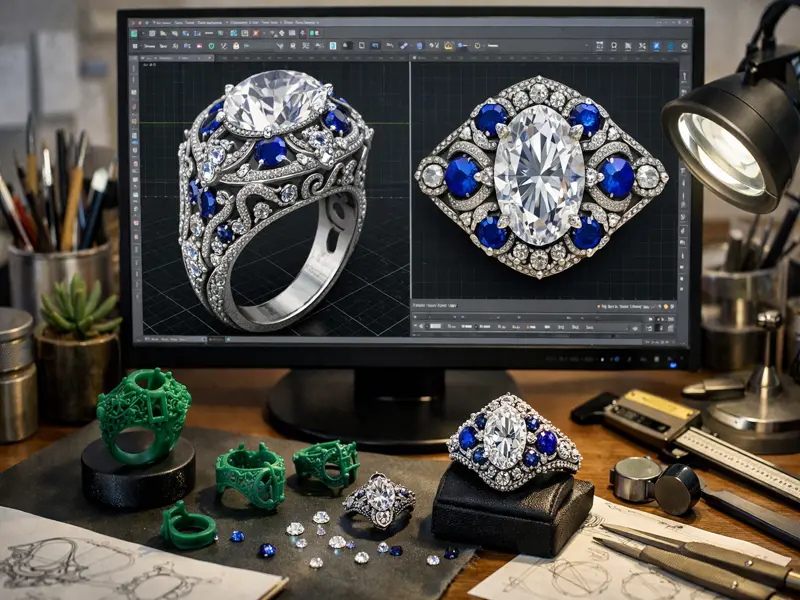 Overcoming Barriers with Your Chinese Jewelry Supplier: The Ultimate 2026 Guide 3 3D CAD jewelry design being converted to a production mold