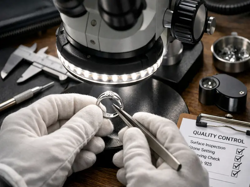 Overcoming Barriers with Your Chinese Jewelry Supplier: The Ultimate 2026 Guide 5 Detailed quality control inspection of sterling silver rings